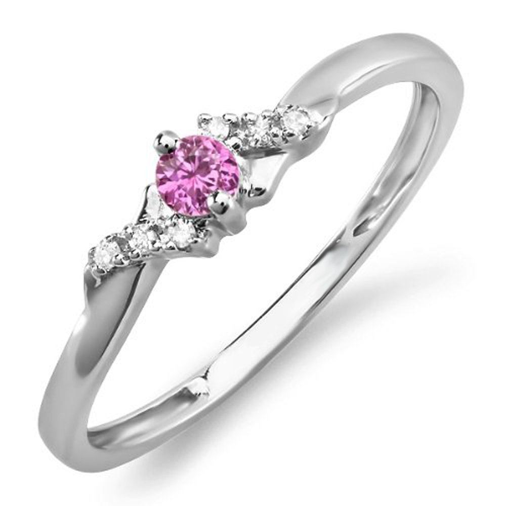 Dazzlingrock 10K White Gold Pink Sapphire & Diamond Women's Bridal Promise Engagement Ring - Perfect for Proposals, Anniversaries, and Special Occasions