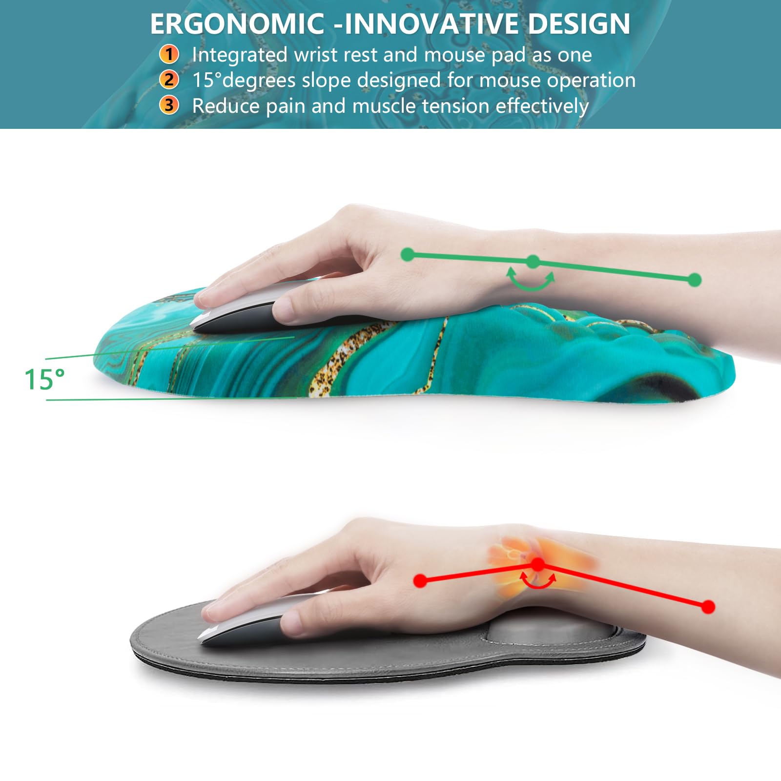 Ergonomic Mouse Pad with Wrist Support - Comfortable Computer Mouse Pad for Laptop & PC - Pain Relief Wrist Rest with Non-Slip PU Base (Green) - Perfect for Office, Gaming & Long Computer Work Sessions