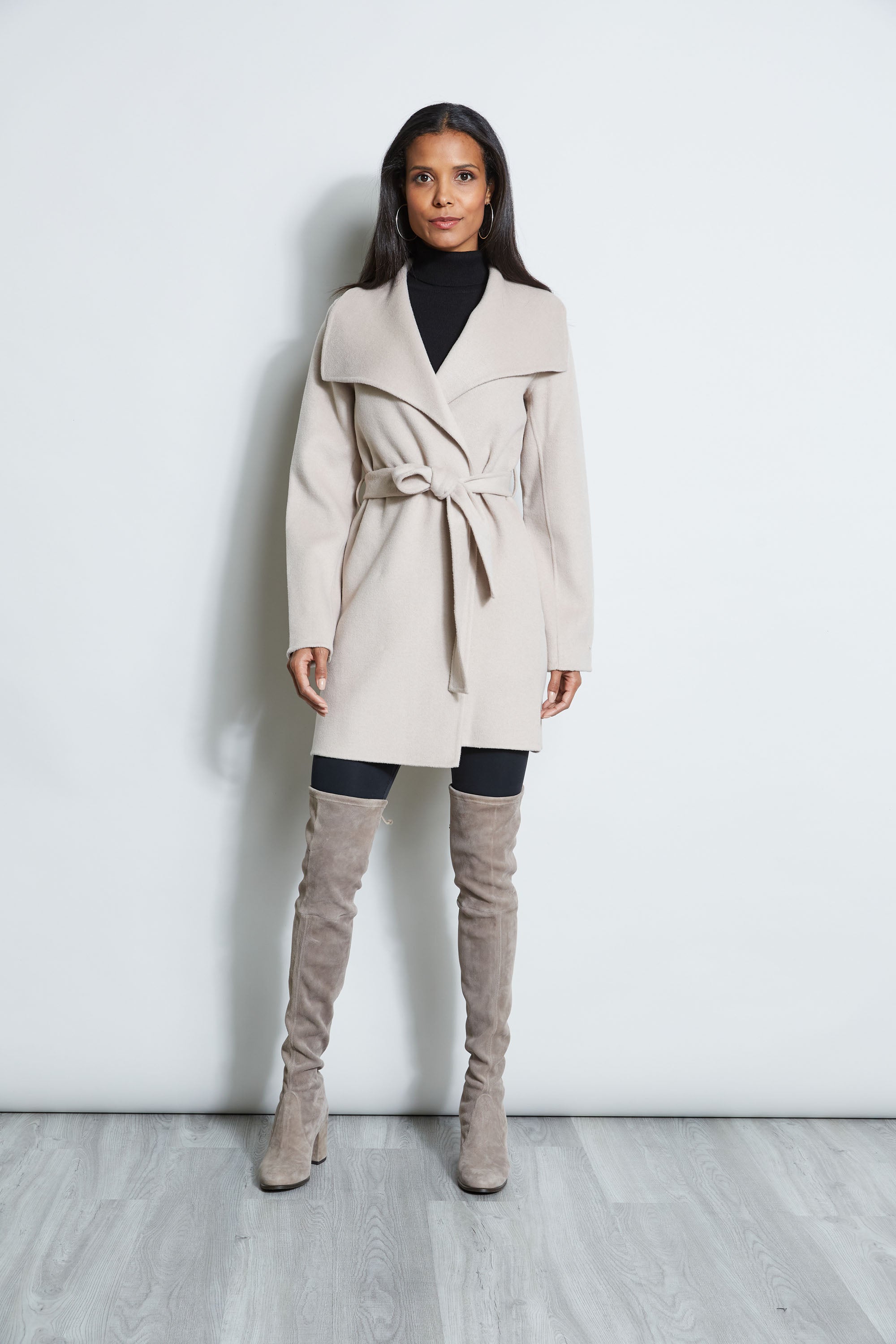 Tahari Women's Double-Faced Wool Wrap Coat - Elegant Winter Outerwear for Office & Evening Events