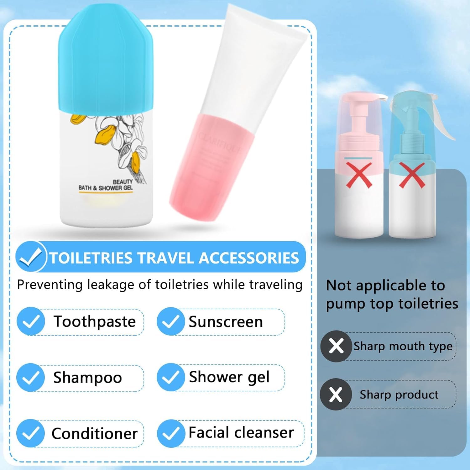 MAYCREATE® 4-Pack Silicone Bottle Covers - Leakproof Travel Bottle Sleeves for Toiletries & Cosmetics | Reusable Elastic Spray Bottle Protectors | Perfect for Air Travel, Gym & Home Organization
