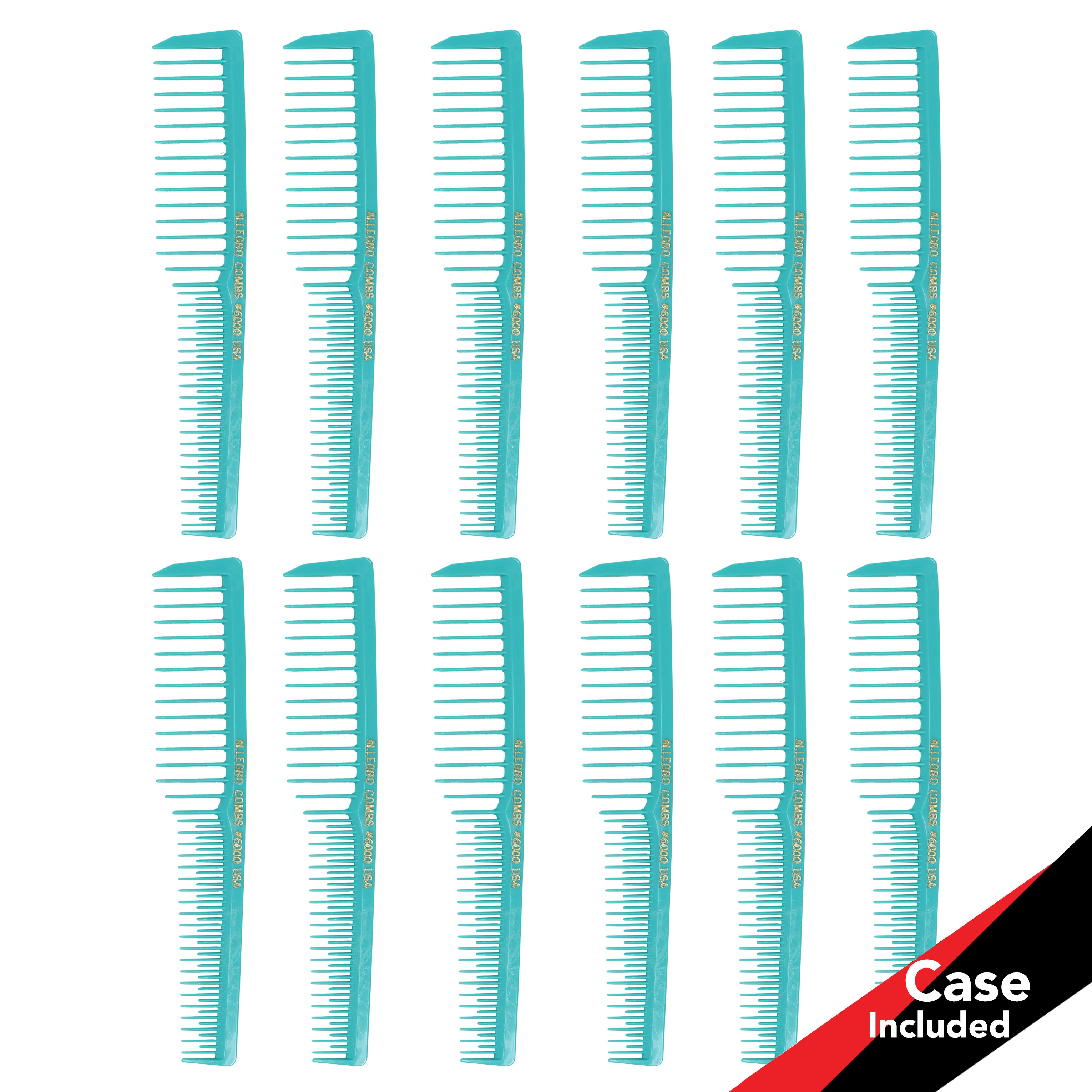 Allegro Combs #6000 Wide Tooth Teasing Vented Hair Comb - 12 Pack for Styling, Detangling & Volumizing - Perfect for Salons, Home Use & Travel