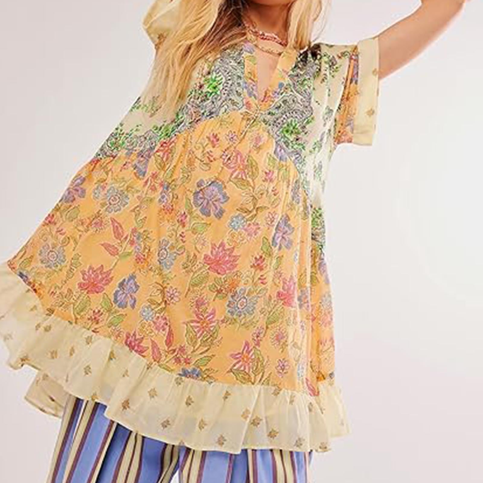 2024 Summer Boho Floral Casual Sundress for Women - Sexy V-Neck Babydoll Dress | Beach Vacation, Date Night, Party Outfit