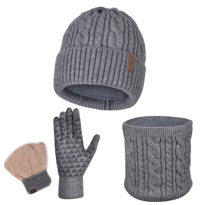 Men's Winter Beanie Hat, Touchscreen Gloves & Scarf Set - Warm Fleece Lined for Cold Weather | Perfect for Skiing, Snowboarding & Outdoor Activities