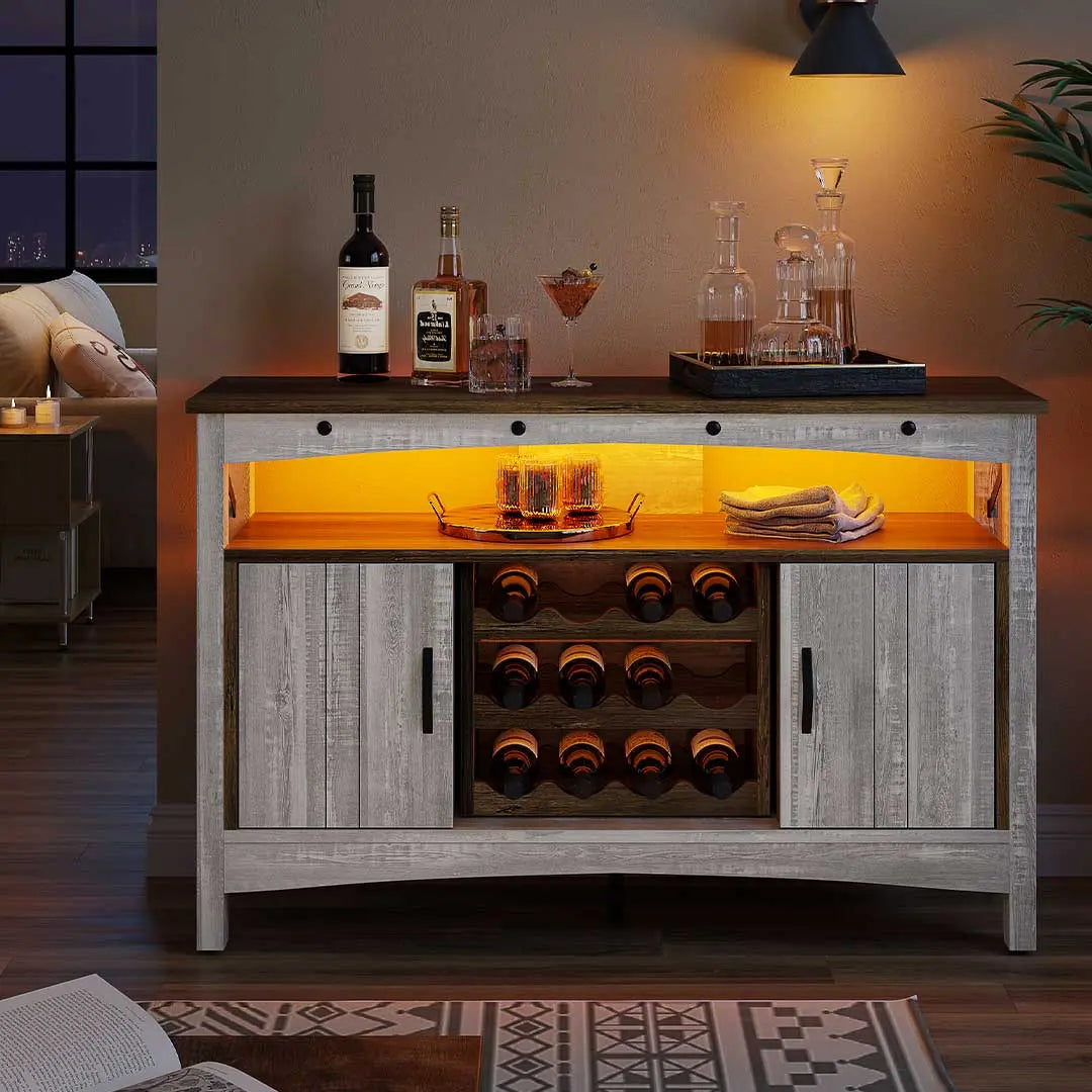Bestier 50-Inch Modern Bar Cabinet with LED Lighting - Stylish Home Bar Furniture for Living Room, Dining Room or Entertainment Area