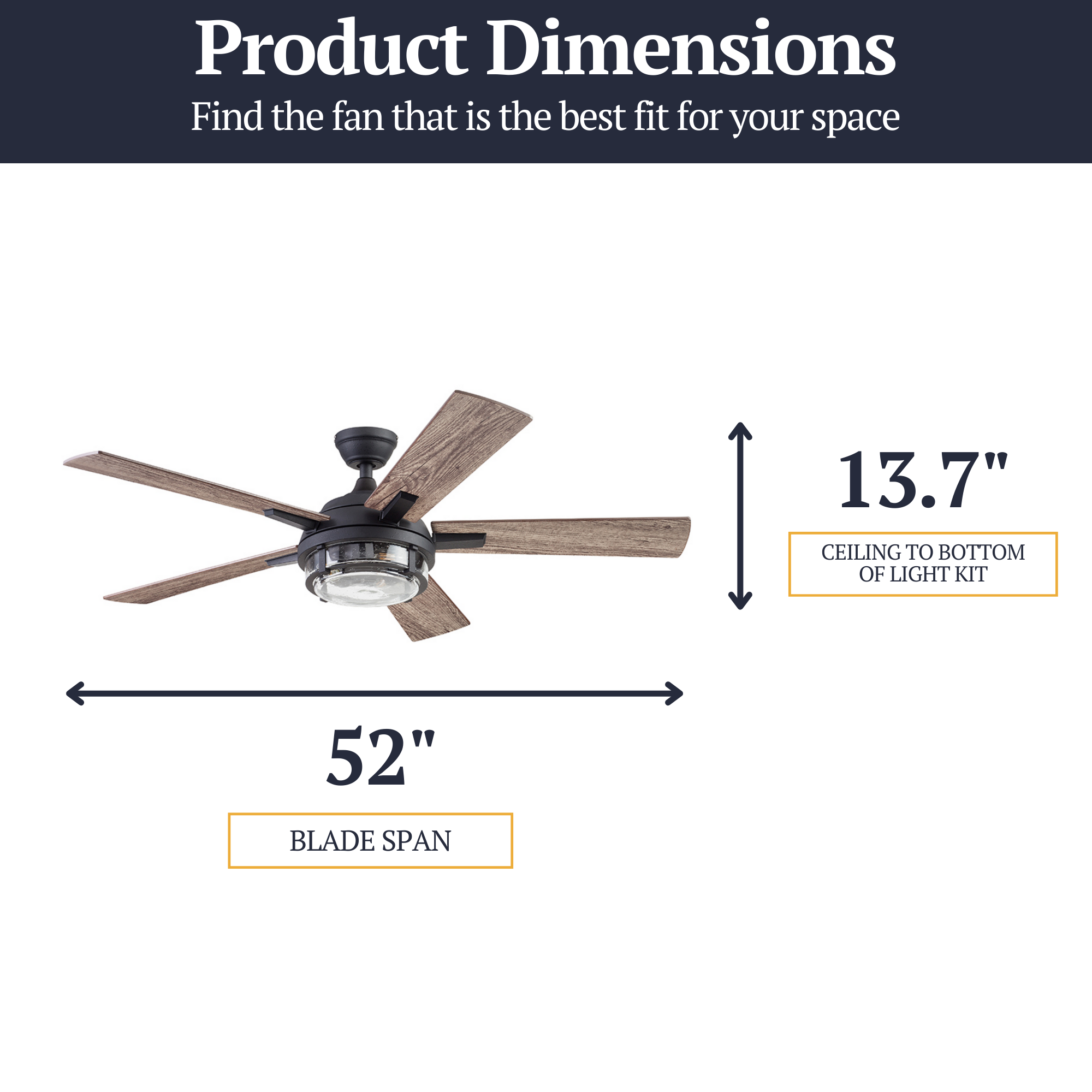 52 Inch Freyr Textured Black Ceiling Fan with Remote Control - Indoor/Outdoor Use for Living Room, Bedroom, Patio & Covered Porch
