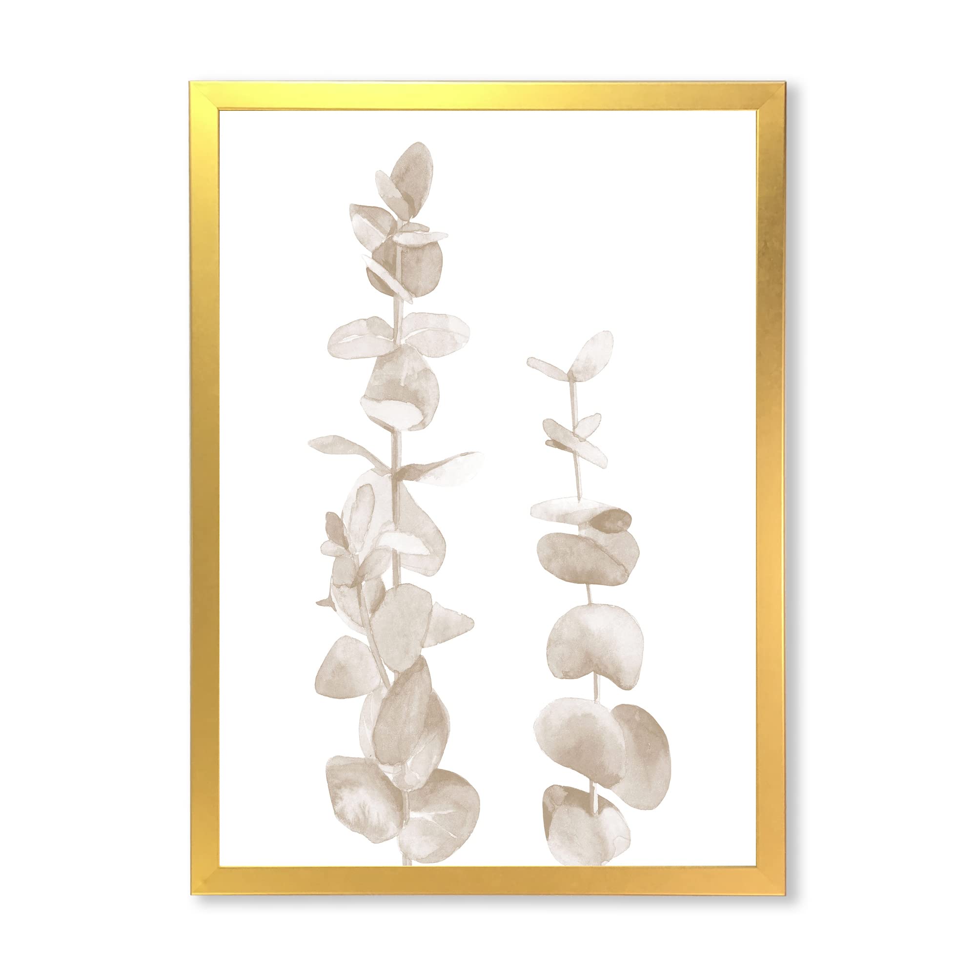 DesignQ Beige Eucalyptus Branches Framed Wall Art - Traditional White Background Home Decor for Living Room, Bedroom & Office