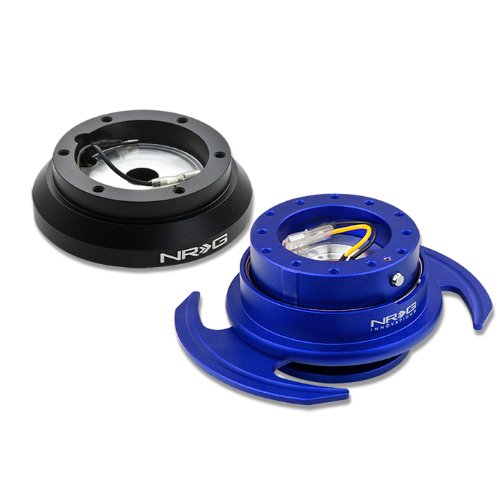 NRG Innovations SRK-100H+650BL 6-Hole Aluminum Ball Bearing Steering Wheel Quick Release Hub Adapter with Handle (Blue) - Compatible with Racing Simulators, Drift Cars & Custom Builds