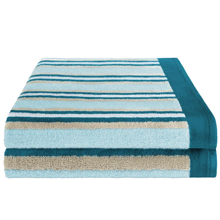 Premium Cotton Striped 2-Piece Bath Sheet Set - Super Absorbent & Soft Towels for Spa, Bathroom & Beach Use