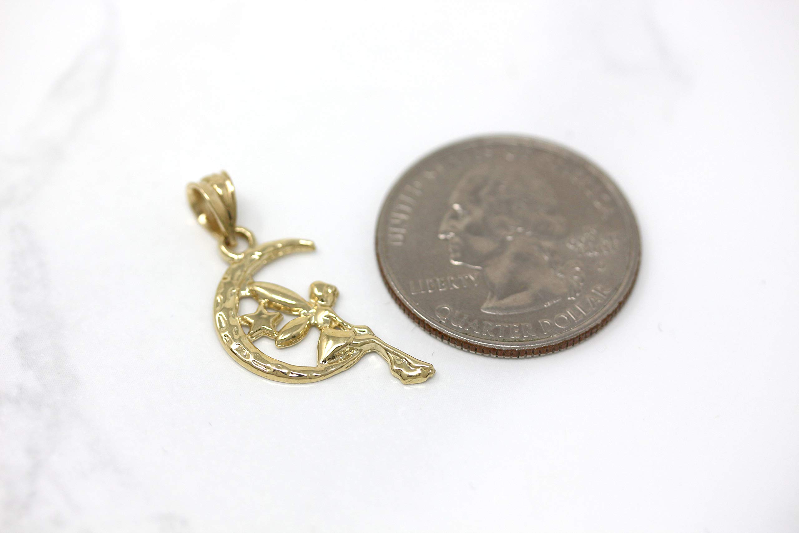 10K Gold Tinkerbell Moon Charm Necklace - Fairy Tale Jewelry Gift