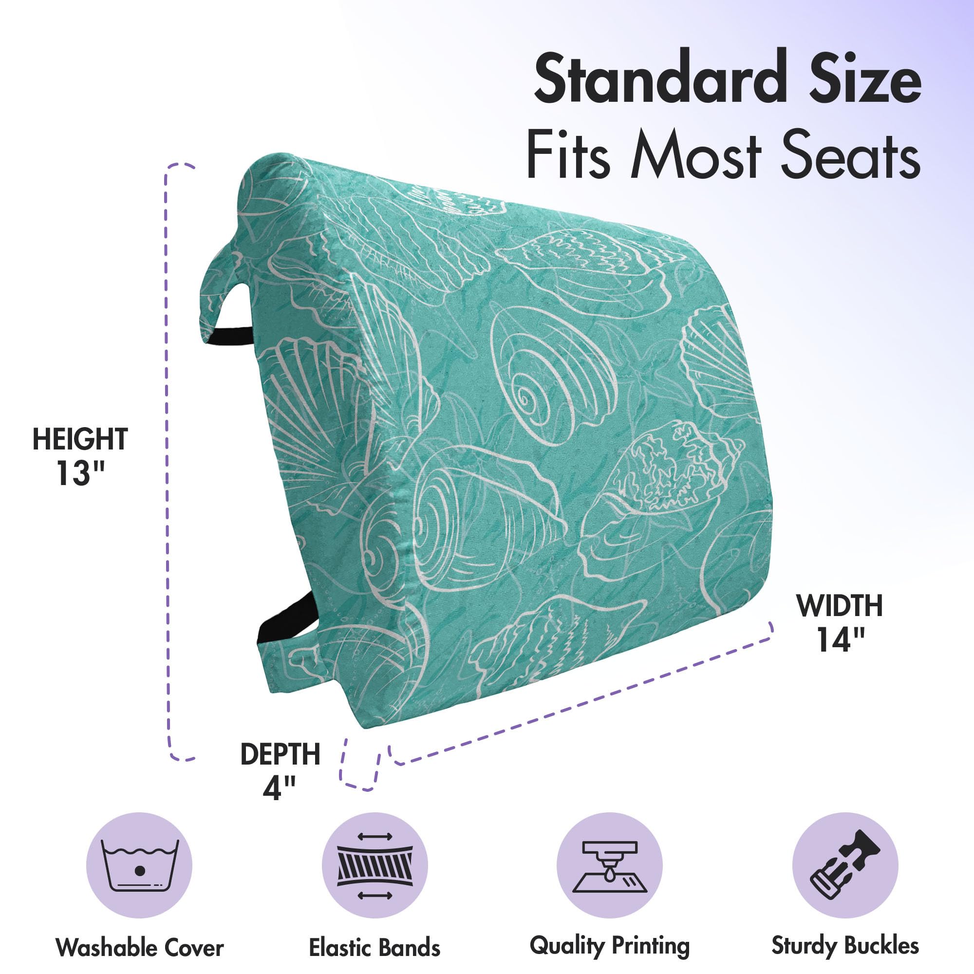Ambesonne Sea Shells Lumbar Support Pillow - Doodle Style Marine Seashells Abstract Design with Sea Animals Pattern - High Density Foam for Office Chair & Car Seat - 14