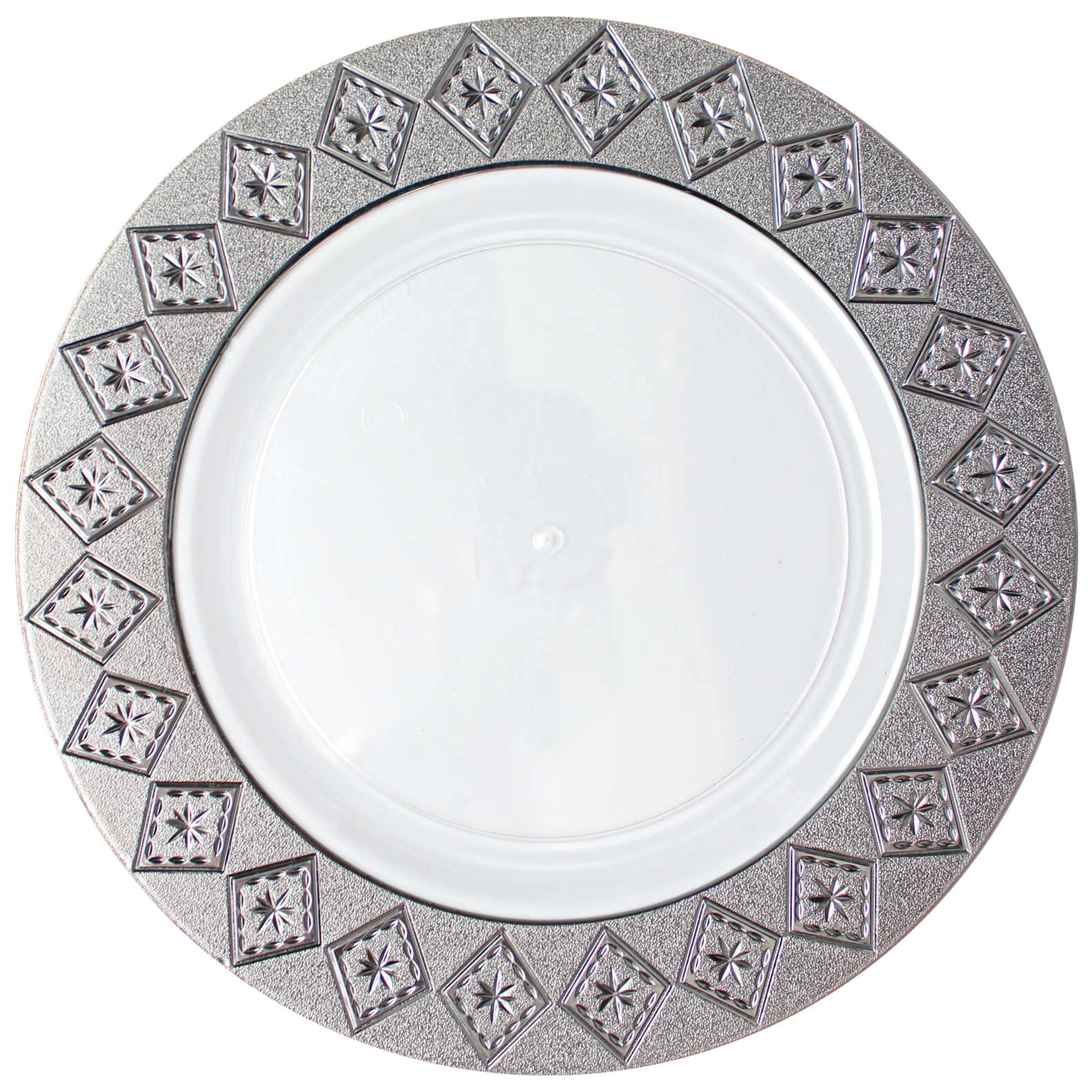 Elegant White and Silver Round Plastic Plates - Durable Disposable Dinnerware for Parties, Picnics & Events | Imperial Brand