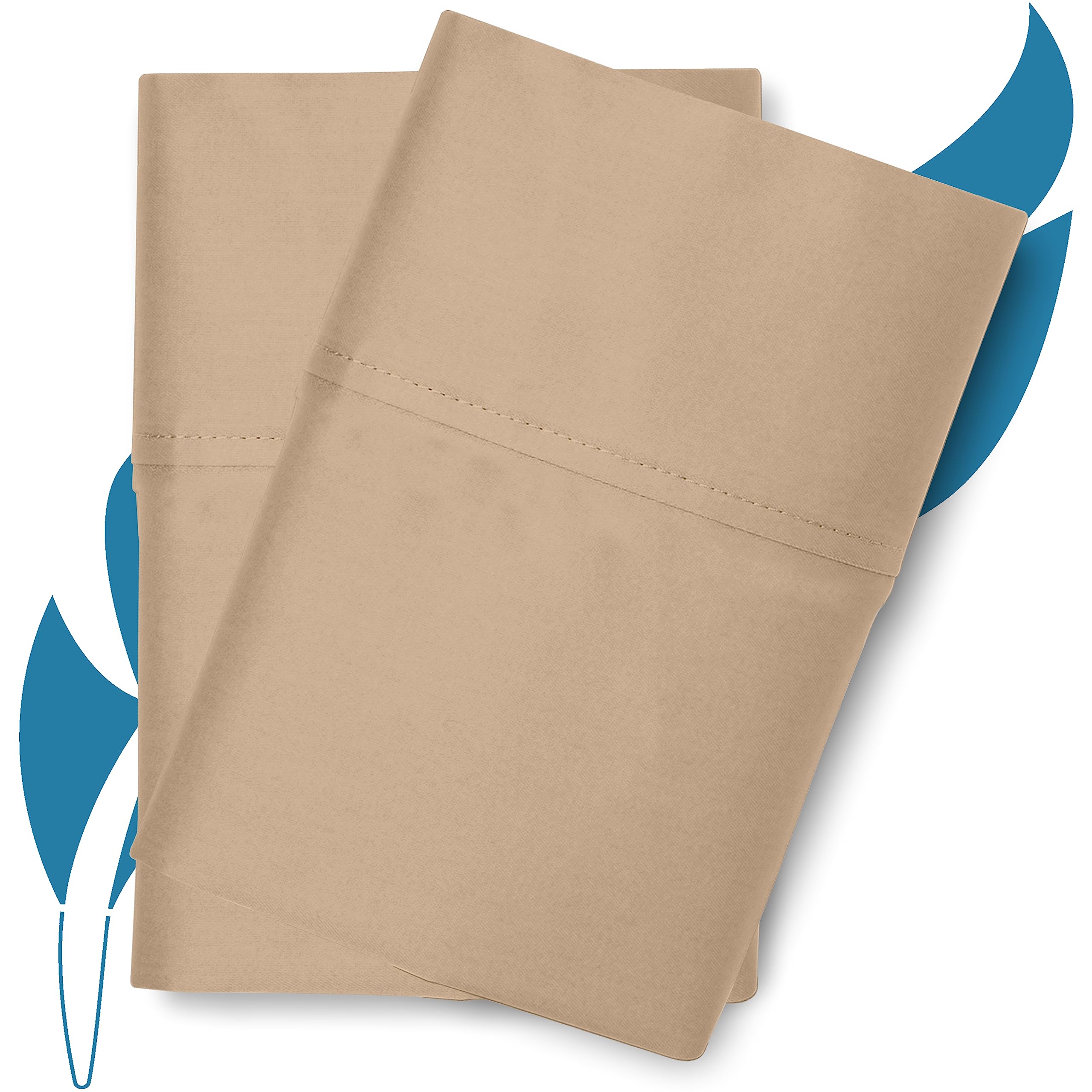 Luxury 800 Thread Count Egyptian Cotton Pillowcases Set of 2 - Standard/Queen Size, Soft Sateen Weave Cooling Pillow Covers for Hot Sleepers - Perfect for Bedroom, Guest Room & Hotel Use - Taupe