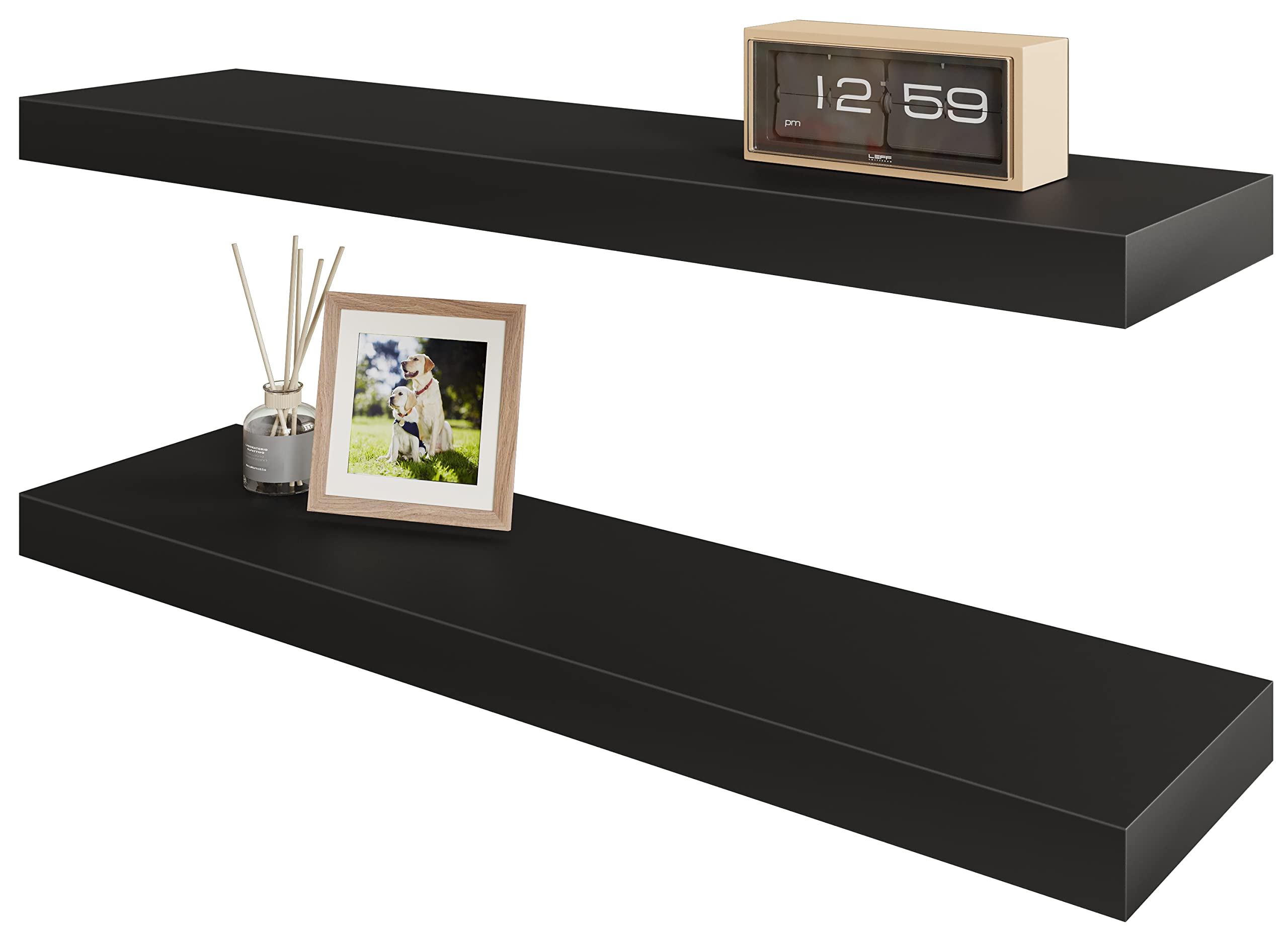 BAMEOS Floating Shelf Set - 24x6 Inch Wall Mounted Shelves for Bathroom, Kitchen, Living Room & Bedroom - Black Modern Storage & Decor Solution - Perfect for Organizing Toiletries, Spices, Books & Displaying Decor Items