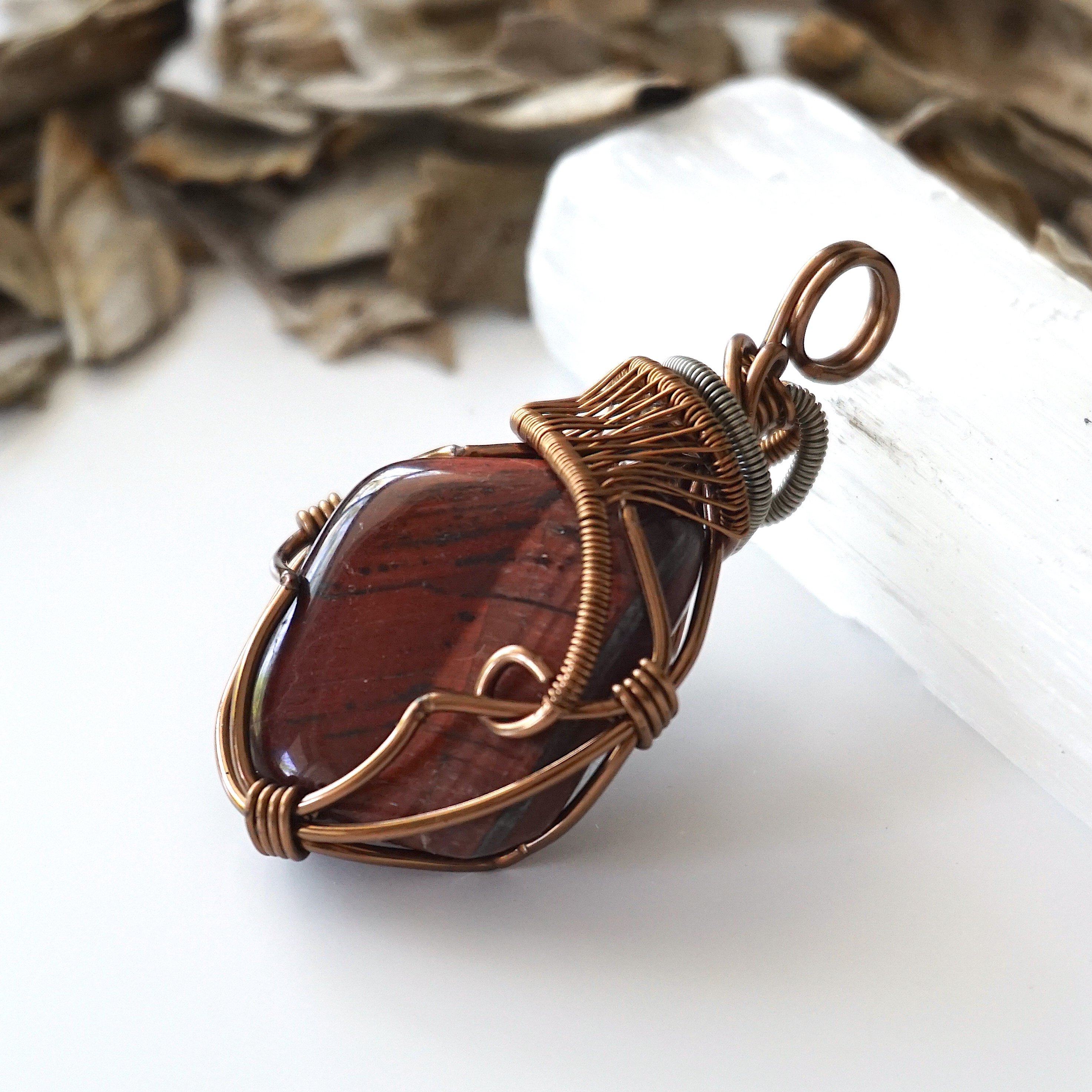 Red Tigers Eye Crystal Necklace in Antique Bronze & Silver - Spiritual Healing Jewelry for Meditation, Yoga & Energy Protection