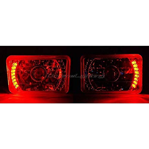 Octane Lighting 4X6 Red LED Halo Projector Headlights - Crystal Clear Halogen Replacement Bulbs Set for Trucks & Jeeps - Off-Road, Night Driving & Custom Car Lighting Upgrade