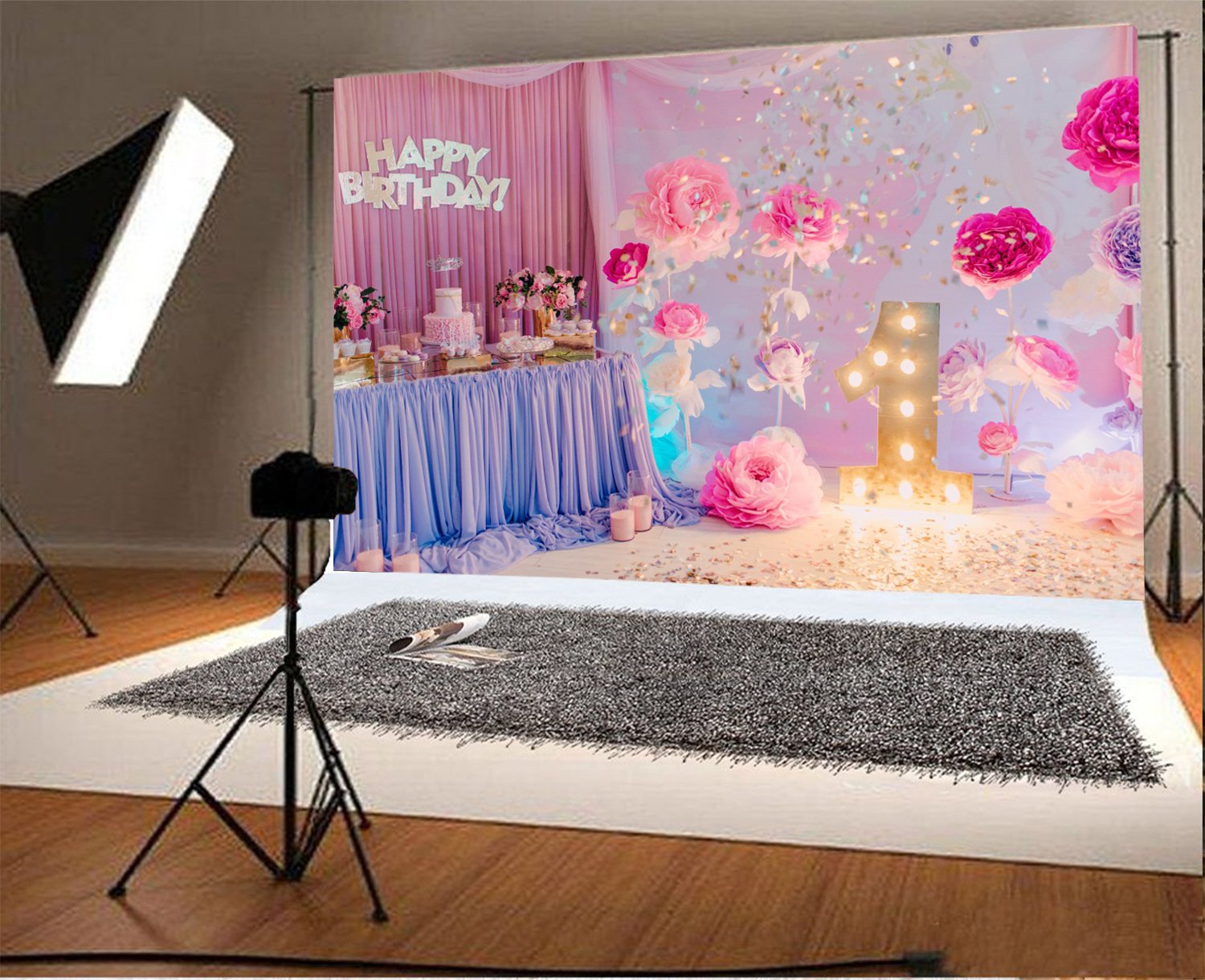 Yeele 10x8ft Vinyl Photography Backdrop for Baby Girls 1st Birthday Party - Sweet Rose Floral Cake Smash Photo Background, Studio Props & Wall Decoration | Perfect for Birthday Photoshoots, Cake Smashing Sessions & Video Studio Decorations