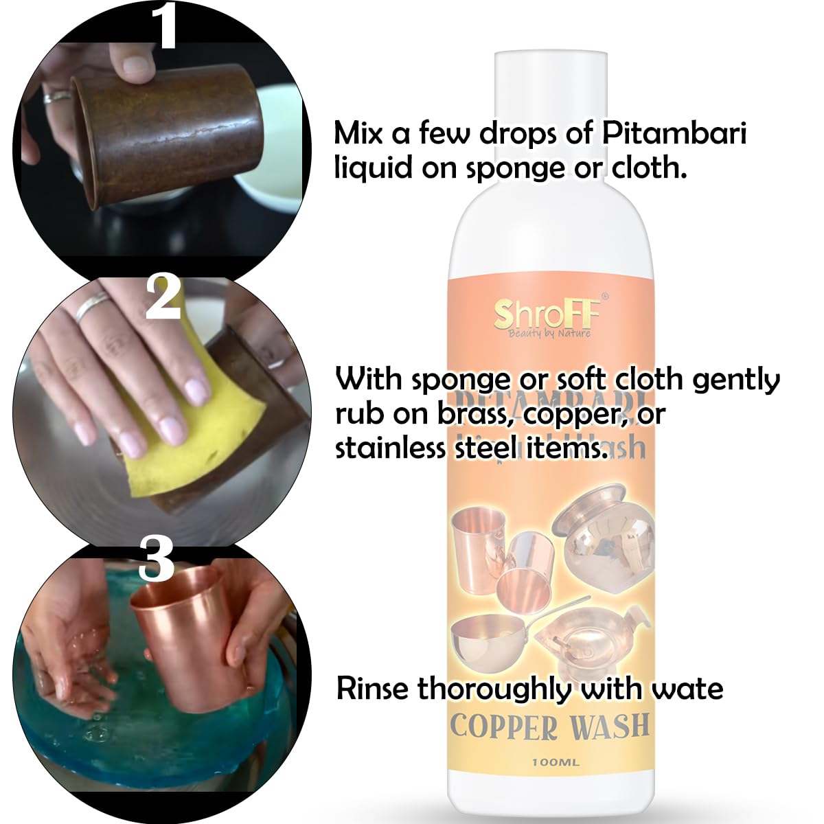 Shroff Tamba-Pitala Liquid Wash - Premium Copper & Brass Cleaner (100ml) | Fast-Acting Polish for Jewelry, Utensils & Antiques | Restores Shine & Removes Tarnish