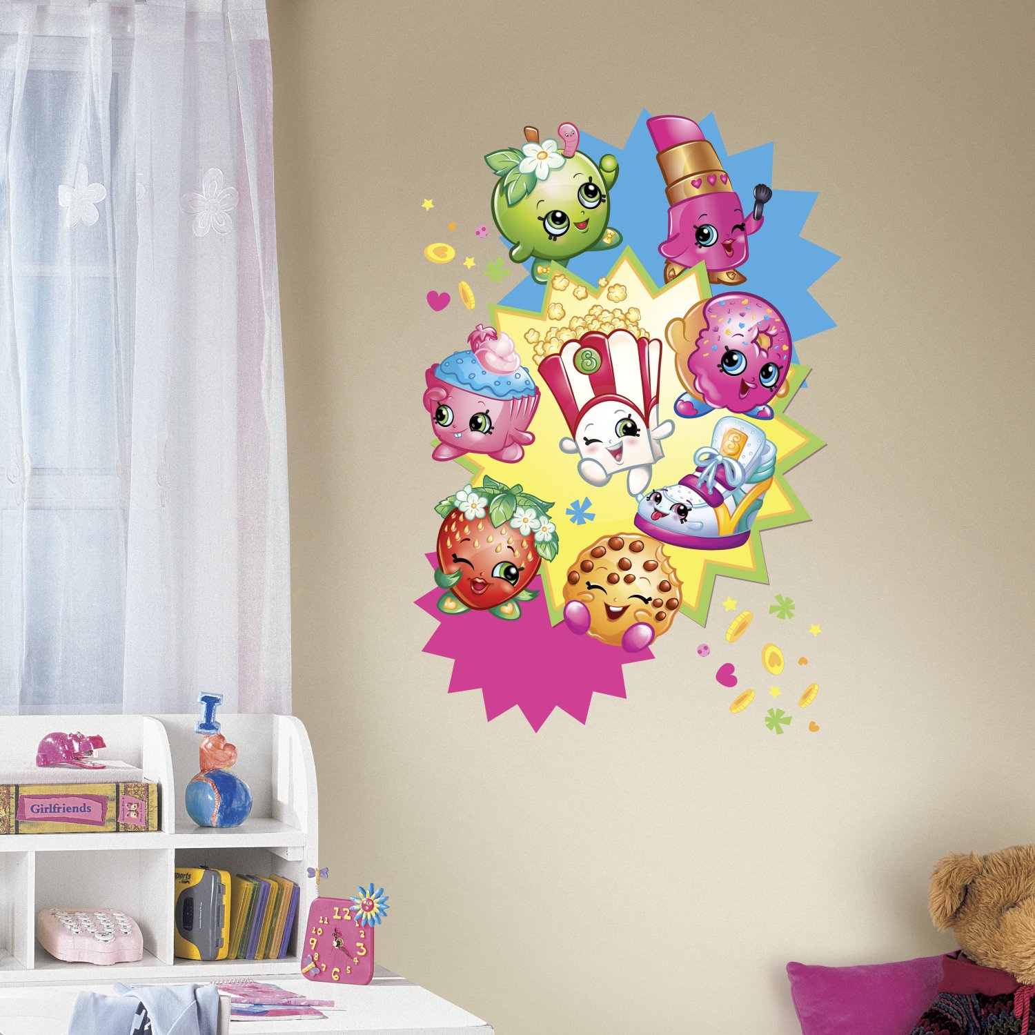 Shopkins Burst Peel and Stick Giant Wall Decals - RoomMates RMK3156TB - Fun Kids Room Decor, Playroom Wall Stickers, DIY Bedroom Design for Girls & Boys