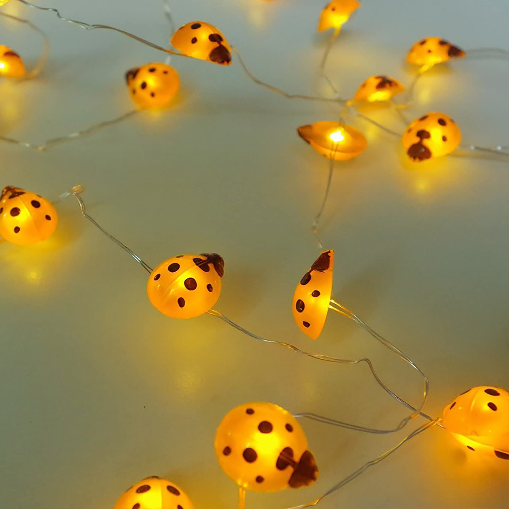 Keeda 30 LED Ladybug Fairy Lights - 9.8ft Battery Operated Silver Wire String Lights for Bedroom, Party, Wedding, Patio & Christmas Decor (Yellow) | Perfect for Indoor & Outdoor Decoration, Garden Lighting, and Festive Atmosphere
