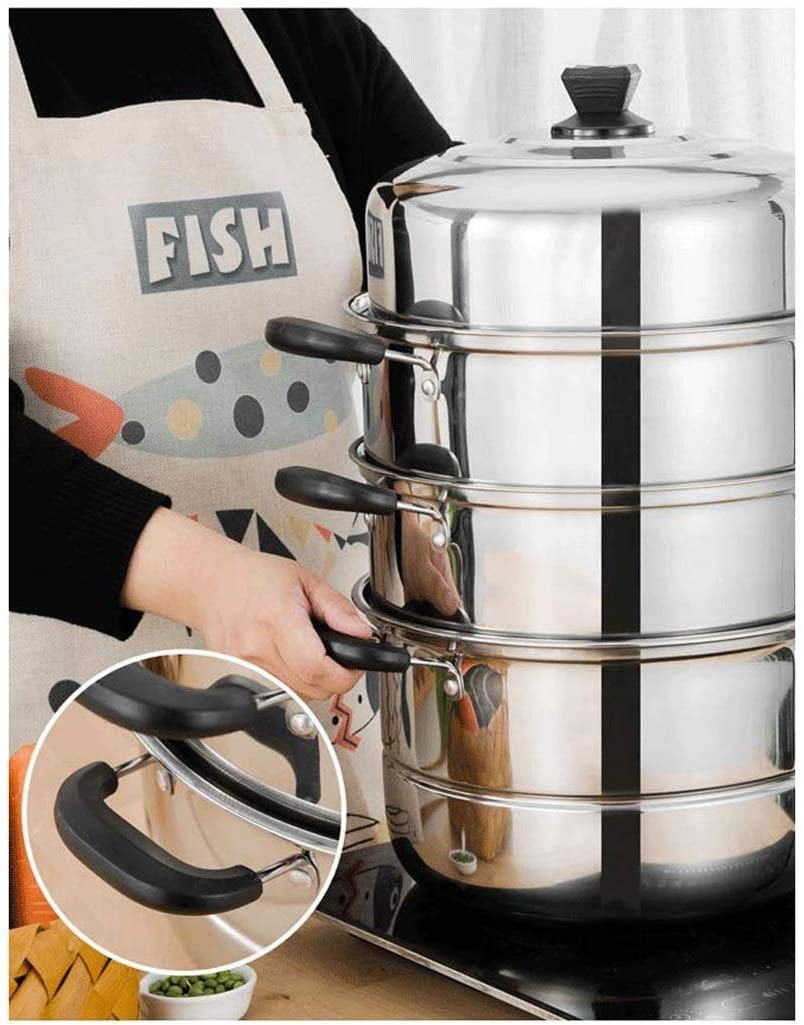 Large Commercial Stainless Steel Steamer - Double & 4-Layer Soup Pot for Gas & Induction Stoves (30cm) - Perfect for Restaurants, Catering & Home Cooking