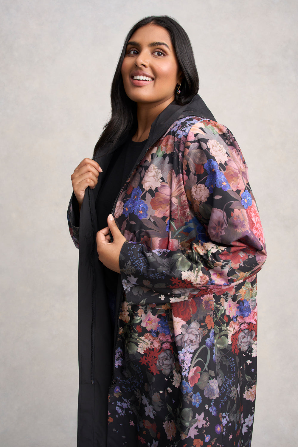 Printed Reversible Raincoat for Women - Waterproof Windbreaker with Midnight Floral Design | Perfect for Outdoor Activities, Commuting & Travel