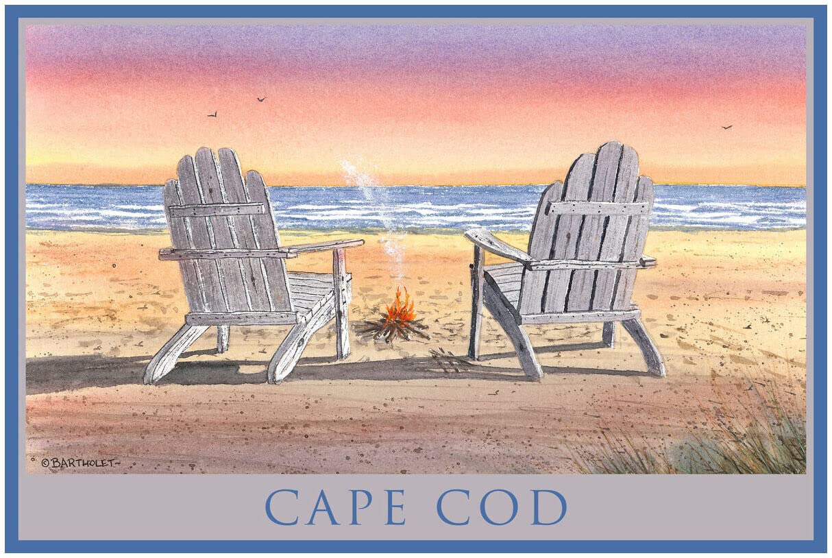 Premium Cape Cod Massachusetts Adirondack Chairs Beach Giclee Art Print - Watercolor Painting by Artist Dave Bartholet - 30