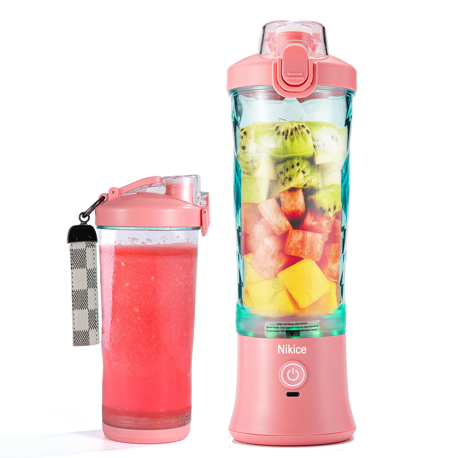 Nikece Portable Blender - 20oz USB Rechargeable Personal Blender for Smoothies, Protein Shakes & Ice Crushing | BPA-Free, Waterproof & Travel-Friendly | Perfect for Gym, Office & Outdoor Adventures (Pink)