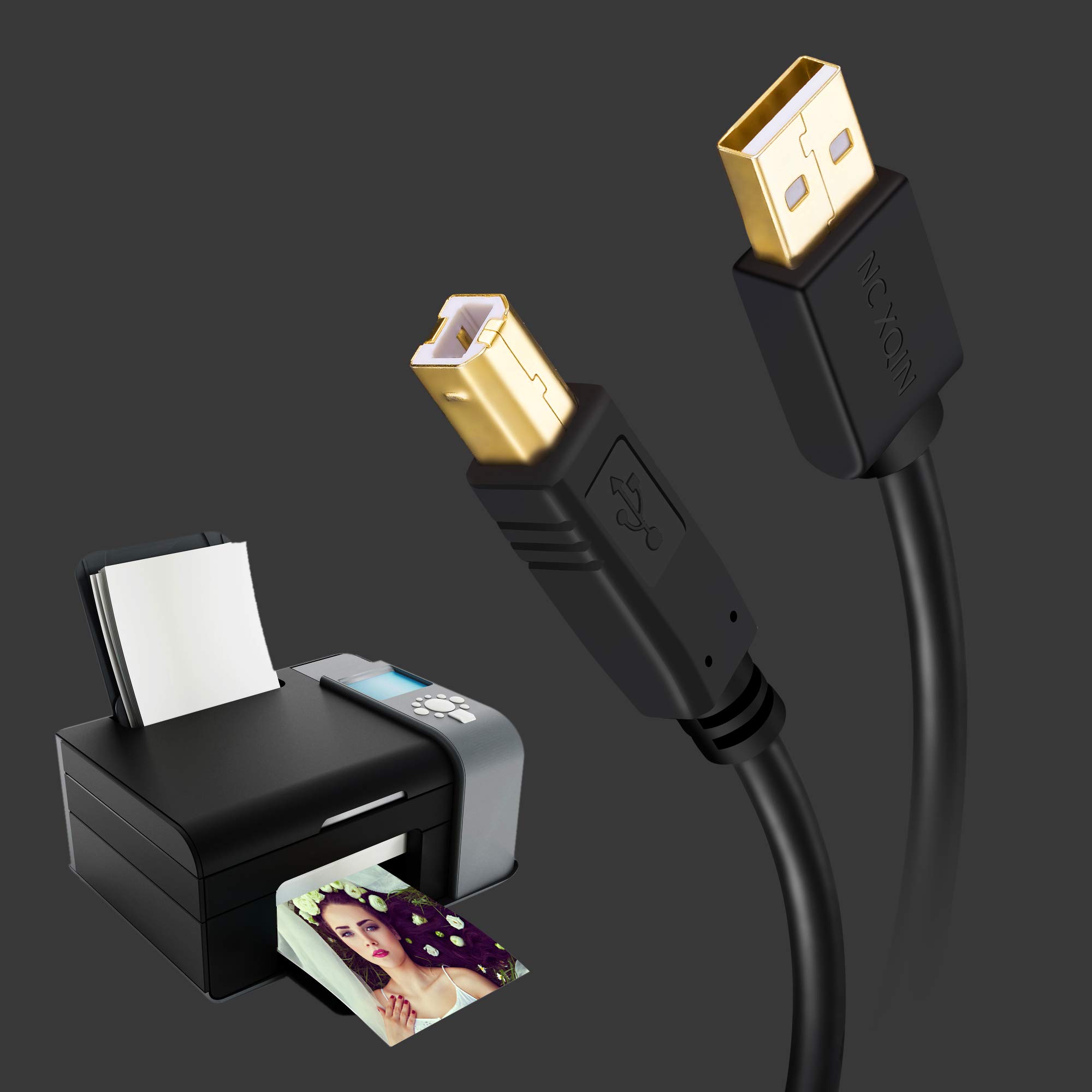 50 FT USB A to USB B Printer Cable - High-Speed Compatible with HP, Canon, Brother, Samsung, Dell, Epson, Lexmark, Xerox Printers | Perfect for Office, Home & Studio Printing Setup