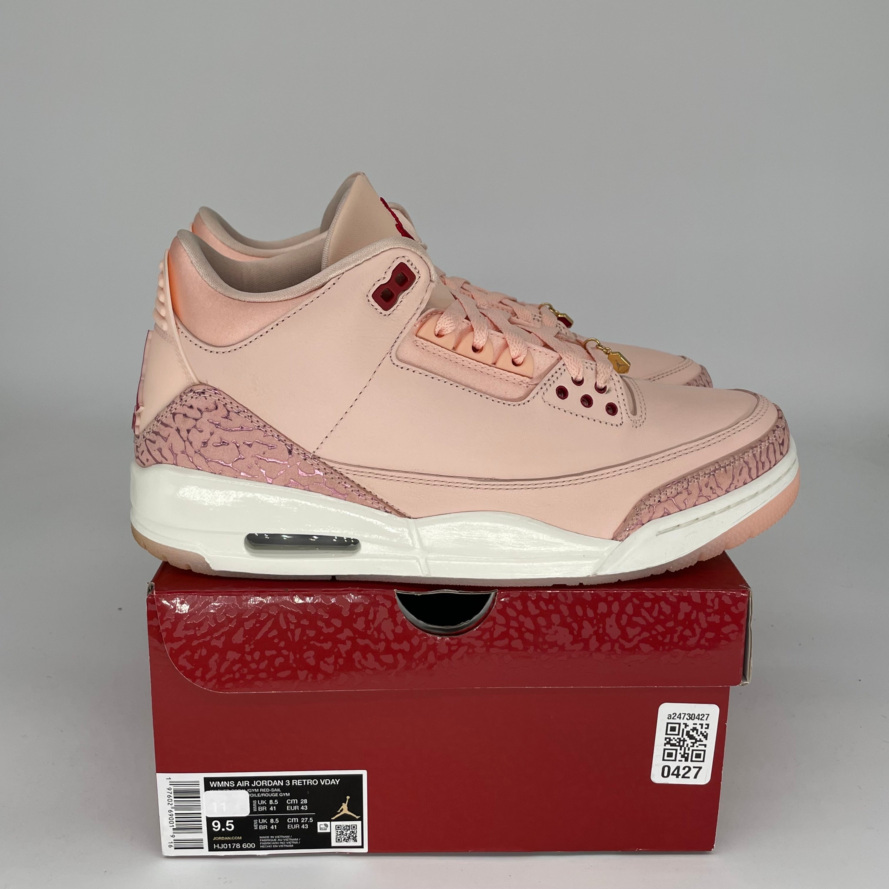 AIR JORDAN 3 Valentine's Day Sneakers - Women's Size 9.5/11W (Style HJ0178-600) - Perfect Gift for Valentine's Day, Anniversary or Self-Treat | Basketball Shoes for Women, Casual Wear & Street Style Fashion