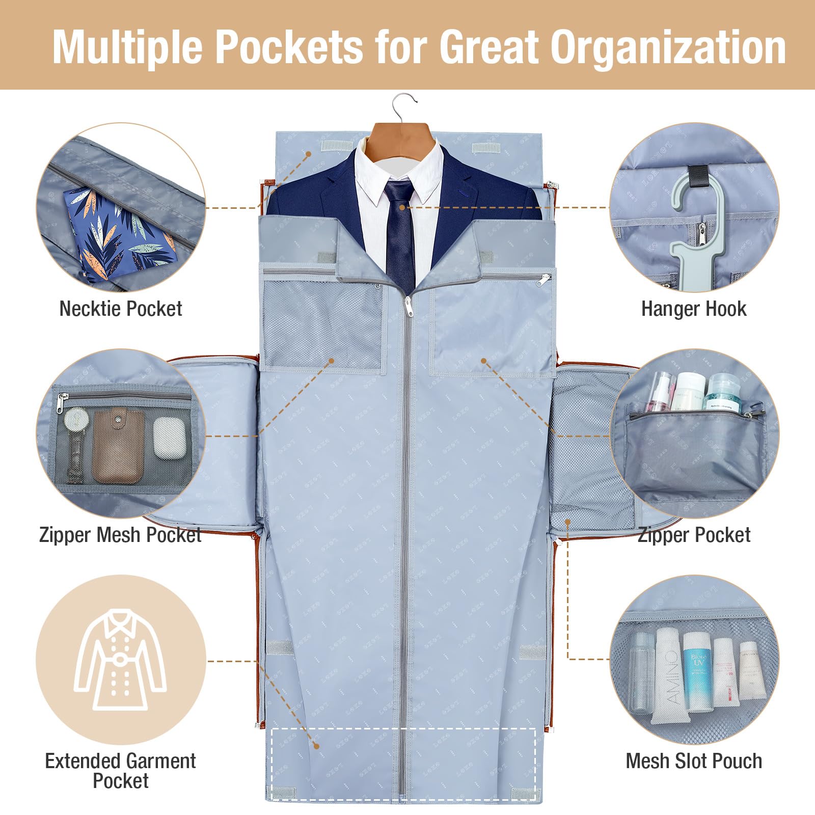 Rolling Garment Bag for Travel - Convertible Duffel Bag with Wheels & Shoes Compartment, Carry On Suitcase with Trolley for Business Trip, Wedding, Weekender (Beige) | Perfect for Air Travel, Business Meetings & Weekend Getaways