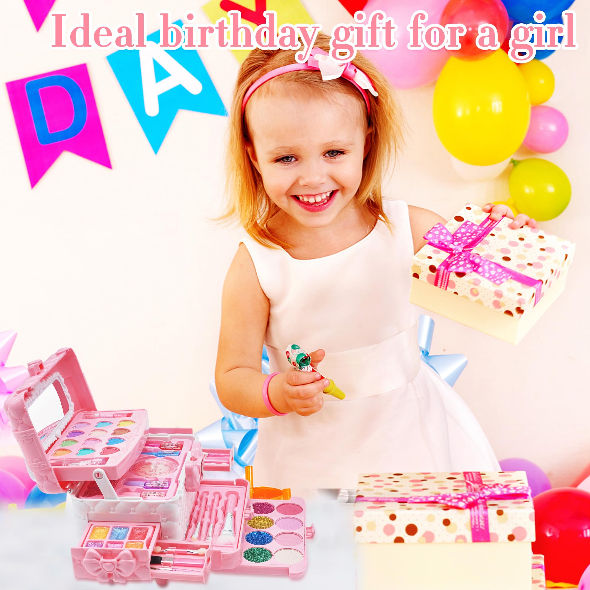 Non-Toxic Washable Kids Makeup Kit for Girls Ages 4-10 - Princess Play Cosmetic Set with Safe & Fun Makeup Toys - Perfect Birthday & Christmas Gift for Toddlers & Little Girls - Great for Pretend Play, Dress-Up & Role-Playing Games