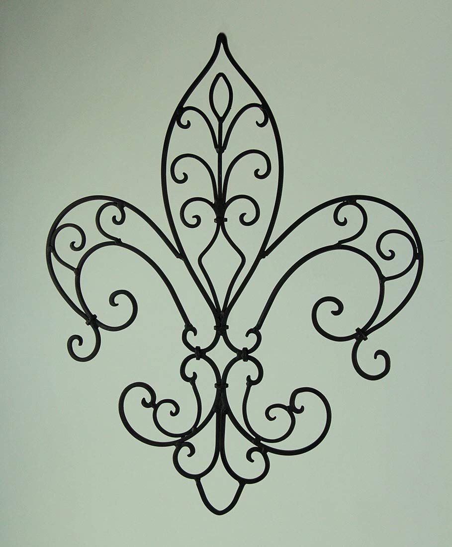 Handmade Wrought Iron Fleur de Lis Wall Decor - Elegant French Style Metal Wall Art for Living Room, Bedroom, or Garden Decoration