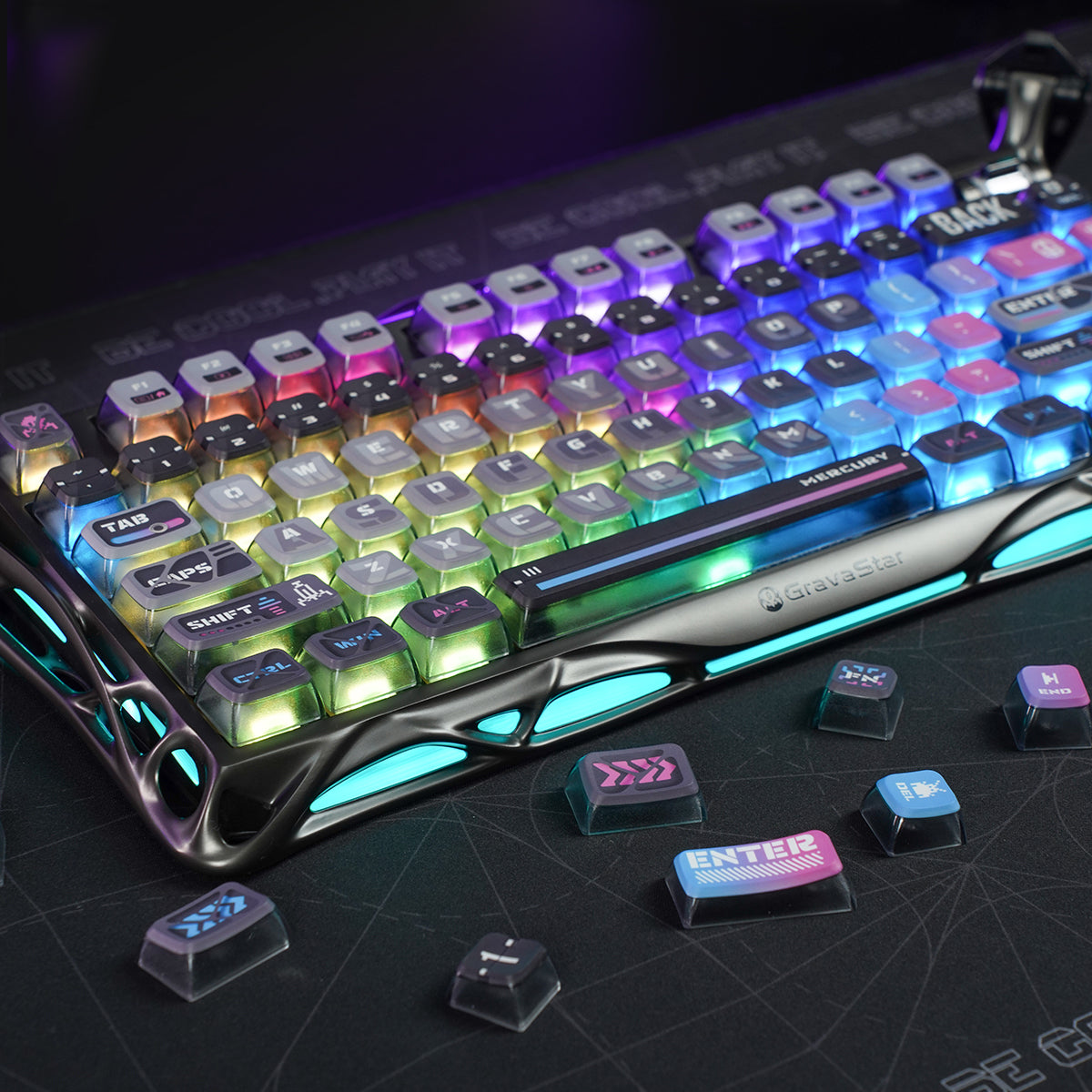 Cyberpunk Keycaps for Mechanical Keyboards - Custom Gaming & Typing Keycaps (Keyboard Not Included) - Perfect for PC Gamers & Programmers