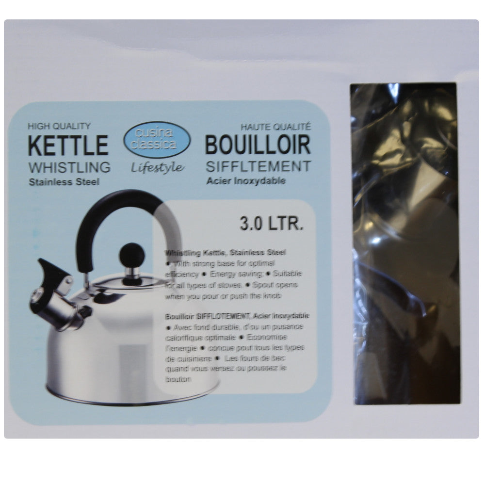Premium CUCINA 3L Stainless Steel Whistling Tea Kettle for Gas & Electric Stovetops - Classic Design for Boiling Water, Making Tea & Coffee - Perfect for Home Kitchen, Office & Camping Use