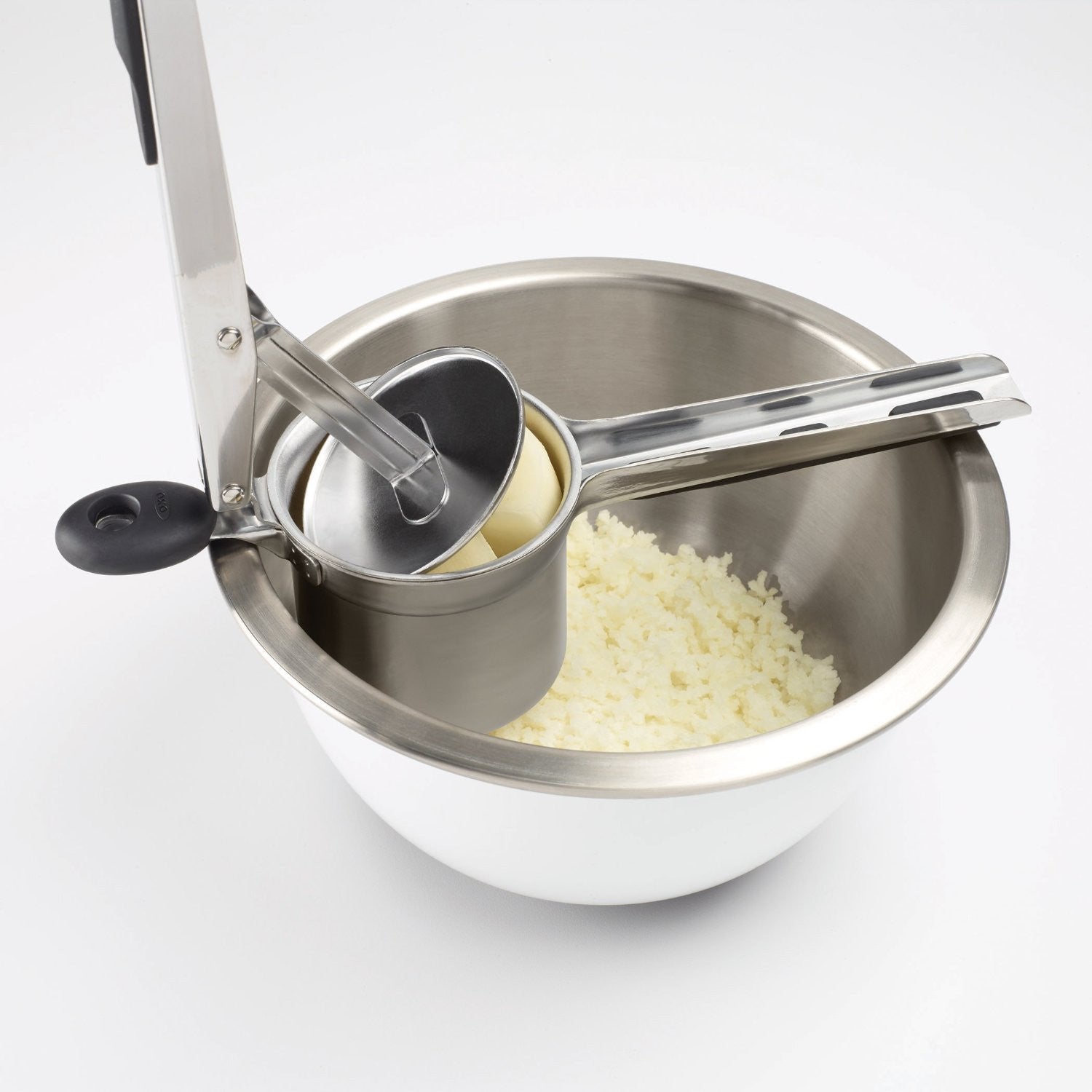 OXO Stainless Steel Potato Ricer - Heavy Duty Kitchen Tool for Mashed Potatoes, Baby Food & Purees - Perfect for Home Cooking & Meal Prep