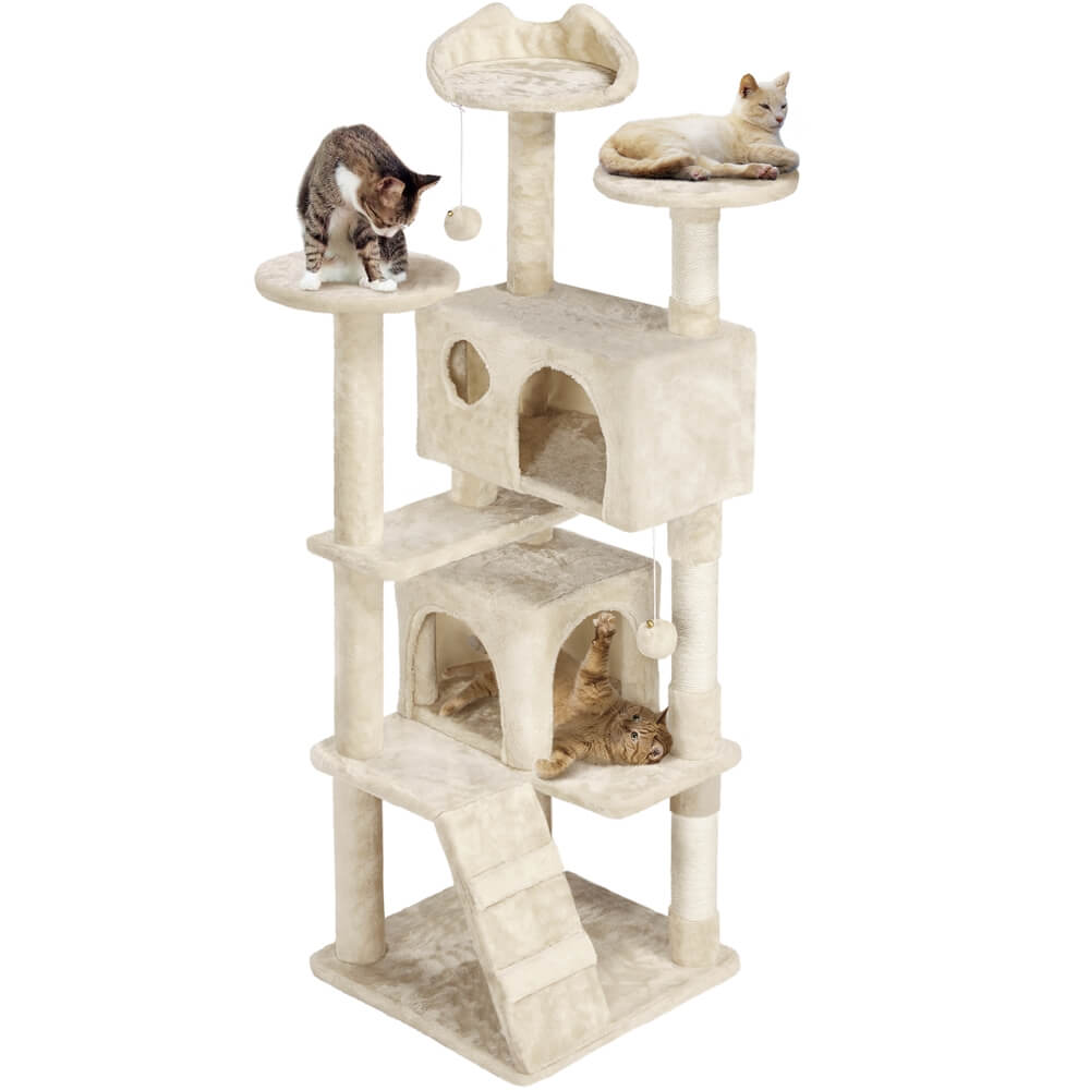 Yaheetech 61.5 Inch Tall Cat Tree Condo with Scratching Posts, Perches & Hideaway - Multi-Level Cat Tower for Indoor Cats - Perfect for Play, Rest & Climbing in Home or Apartment