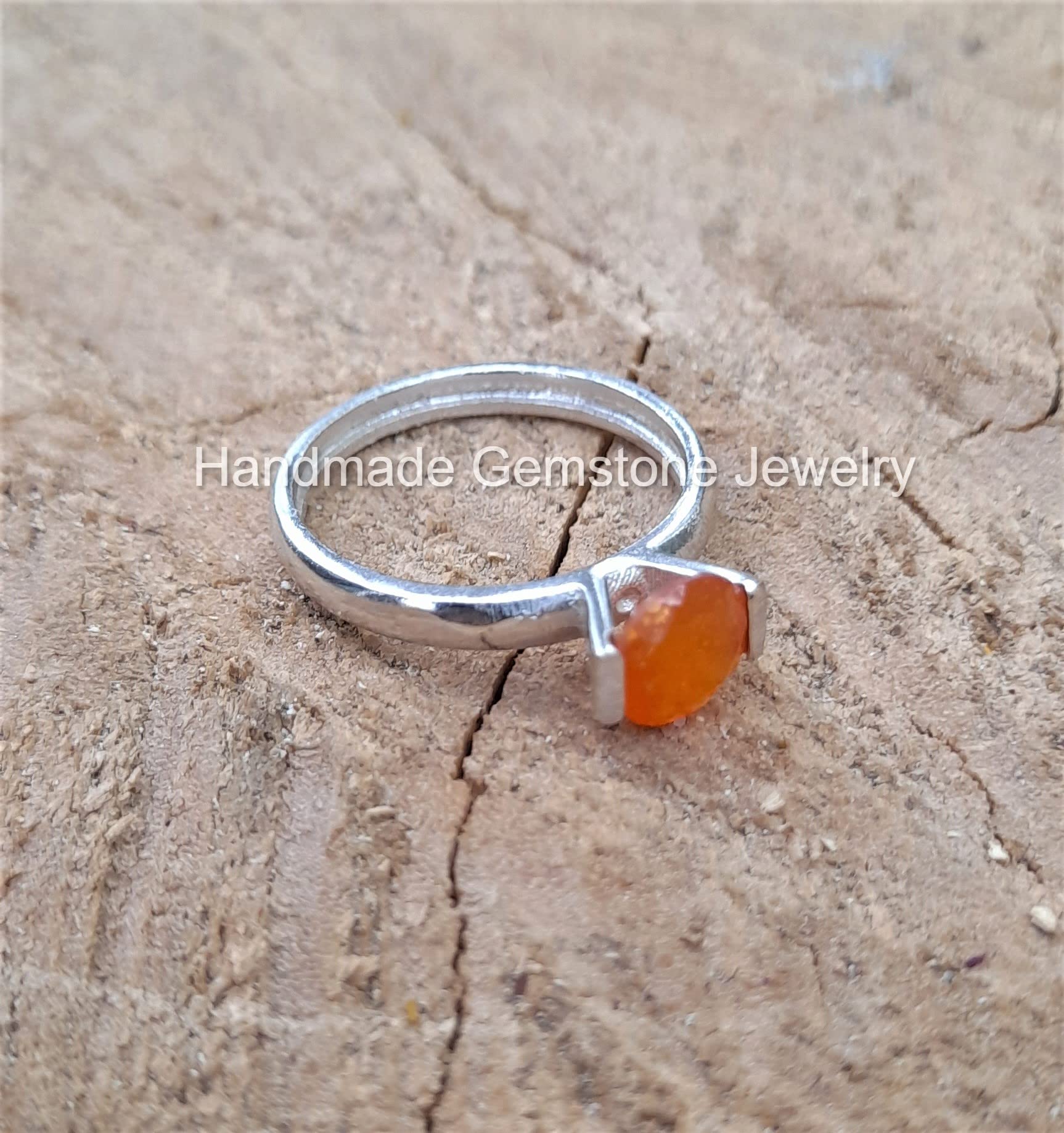 **Handmade Carnelian Engagement Ring - Orange Gemstone Prong Set Boho Jewelry for Women, Wedding, Anniversary & Everyday Wear**