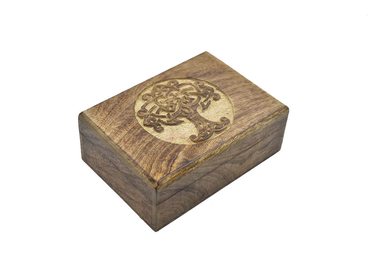 Hand Carved Wooden Decorative Box with Tree of Life Design - Jewelry Organizer, Keepsake Box & Treasure Chest for Women | Perfect Gift for Her, Home Decor, Wedding, Anniversary & Special Occasions