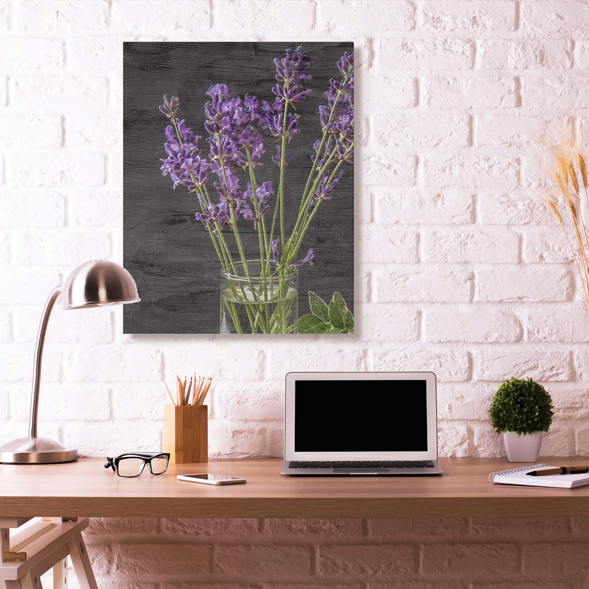 Stupell Industries Lavender Jar Wall Art - Purple & Green Wood Texture Canvas Painting by Kim Allen, 36