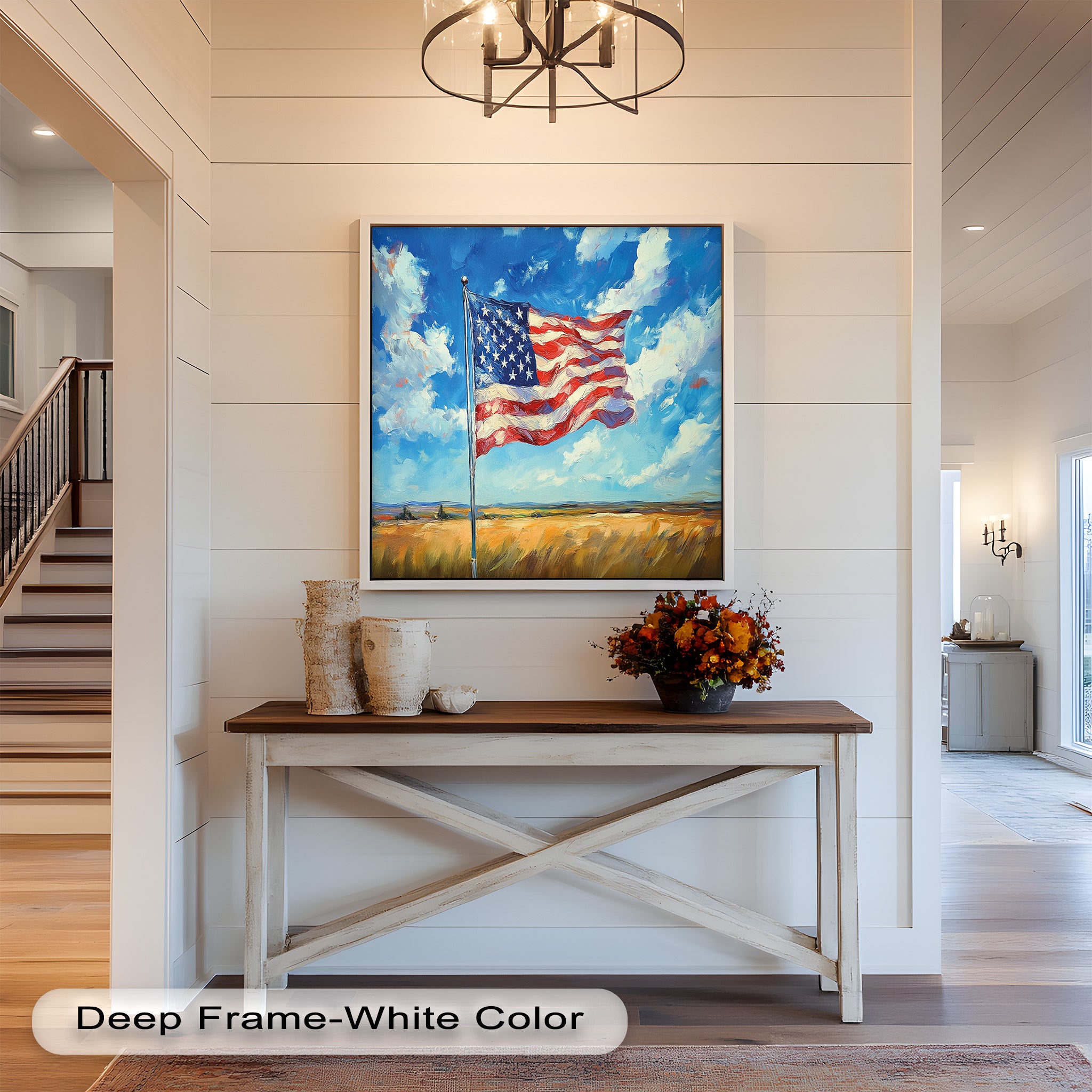 American Flag Oil Painting - Patriotic Wall Art for Home & Office Decor - Perfect for Living Room, Bedroom, or Office Display
