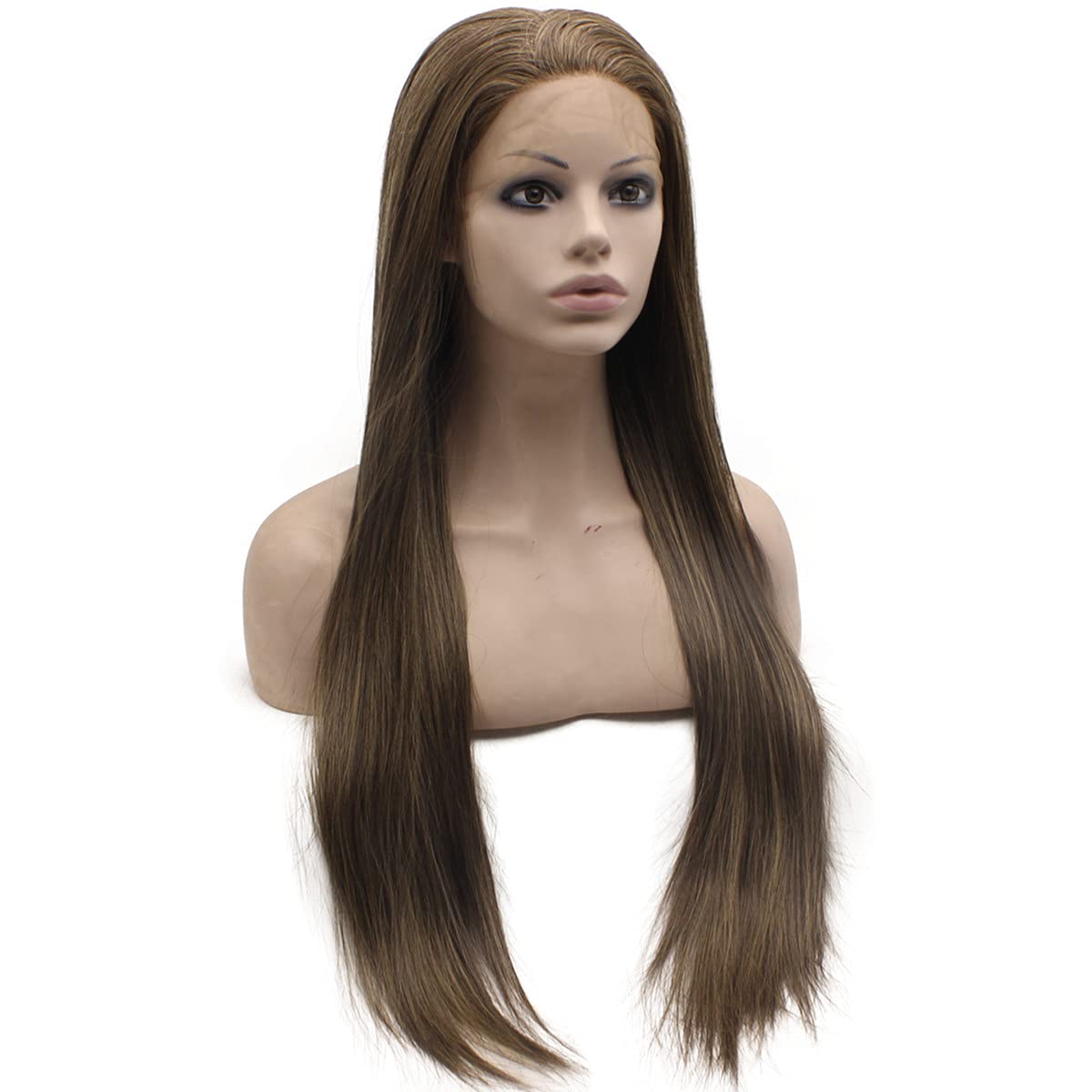 Mxangel Long Brown Blonde Ombre Synthetic Lace Front Wig - Heat Resistant Hand-Tied Hairpiece for Daily Wear, Cosplay & Special Occasions