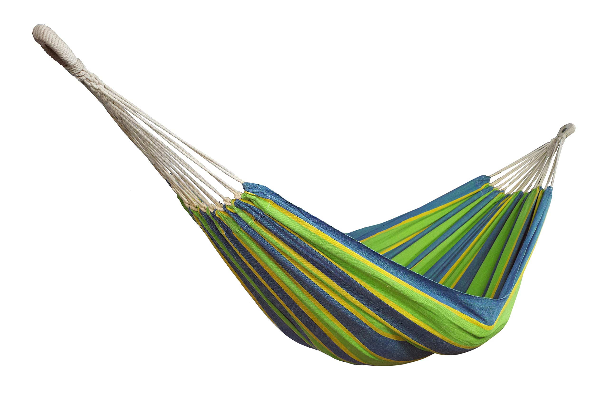 Bliss Hammocks BH-401-MD Double Hammock with Carry Bag - Portable Camping & Hiking Gear - 265lb Capacity Handwoven Cotton-Polyester Blend - Mediterranean Stripe Design - Perfect for Backyard, Beach & Outdoor Adventures