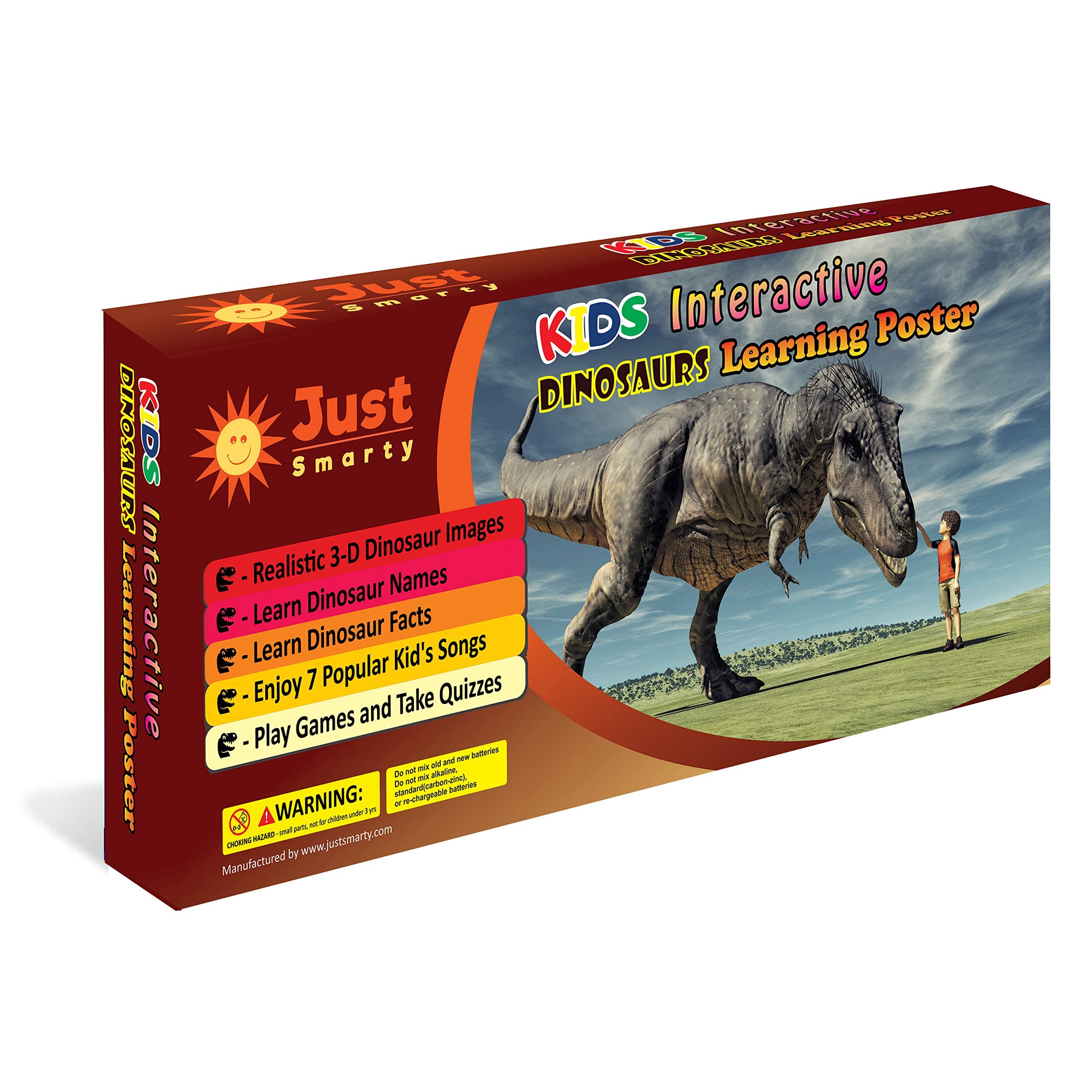 Just Smarty Interactive Dinosaur Toys & Learning Poster for Kids Ages 3-5 | Educational Dinosaur Set with Spinosaurus, T-Rex, Velociraptor & More | Perfect for Preschool Learning, Birthday Party Favors & STEM Playtime