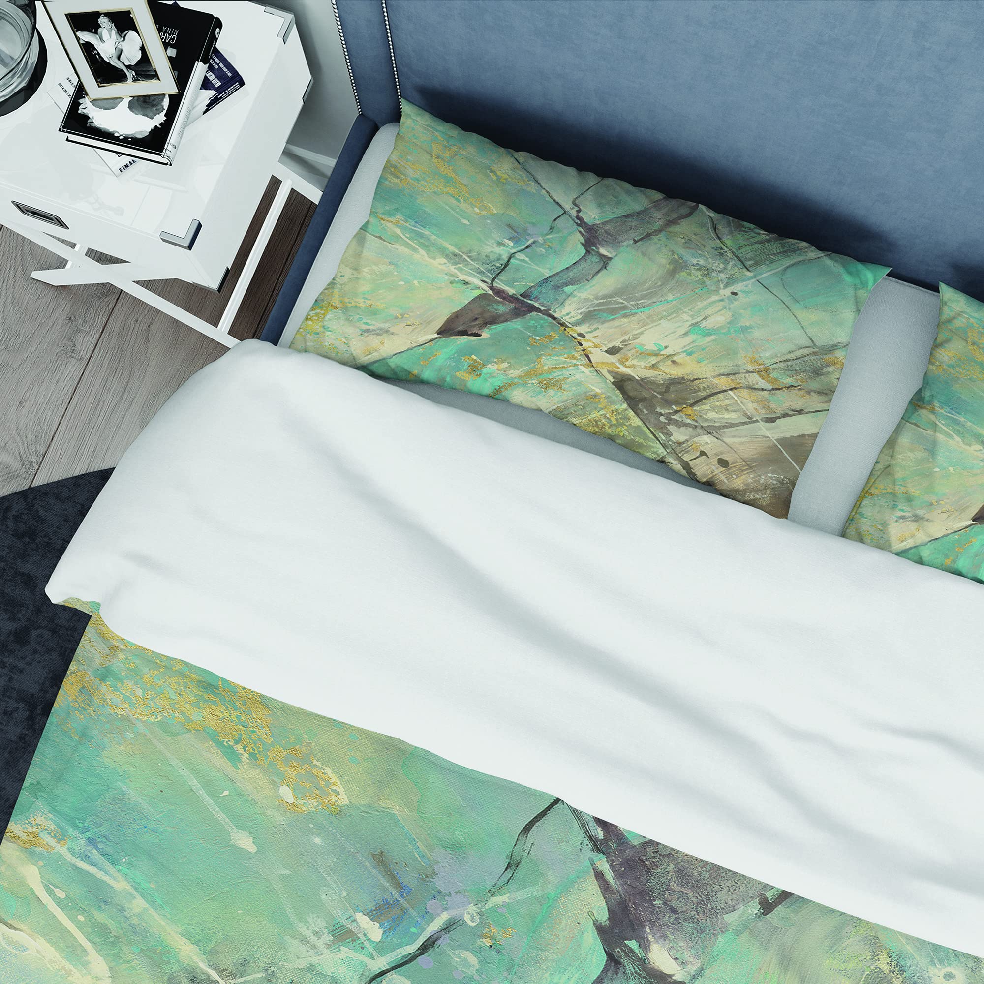 DesignQ Blue, Cream & Brown Nautical Coastal Duvet Cover Set King Size - 3 Piece Abstract Bedding Collection for All Seasons | Perfect for Beach House, Master Bedroom or Coastal-Themed Decor