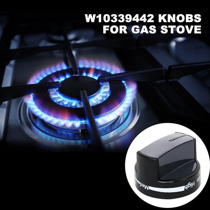 Whirlpool WPW10339442 Gas Stove Knob Replacement - Black Stove Control Knob Compatible with Whirlpool Range, Stove, Oven (1 Pack) | Perfect for Kitchen Appliance Repair & DIY Maintenance