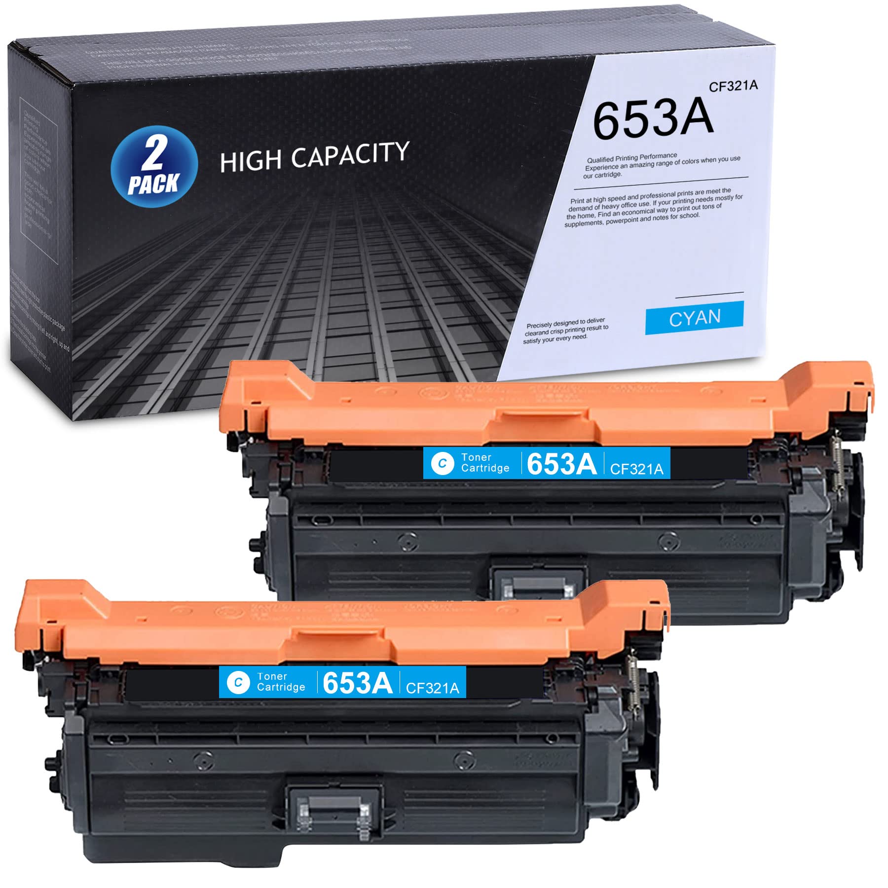 MANDBOY 2 Pack Remanufactured 653A CF321A Cyan Toner Cartridges - Compatible with HP Color Enterprise M651n M651dn MFP M680dn Printers | High-Quality Replacement for Office & Home Printing Needs