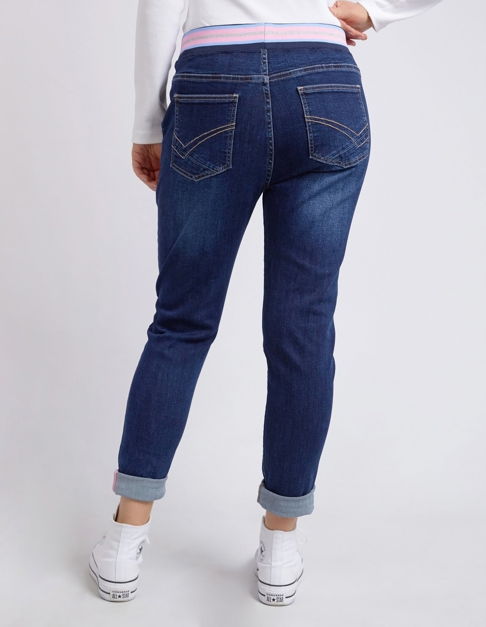 Elm Melody Women's Denim Jogger Pants - Stretch Comfortable Casual Indigo Blue Joggers for Lounge, Travel & Everyday Wear