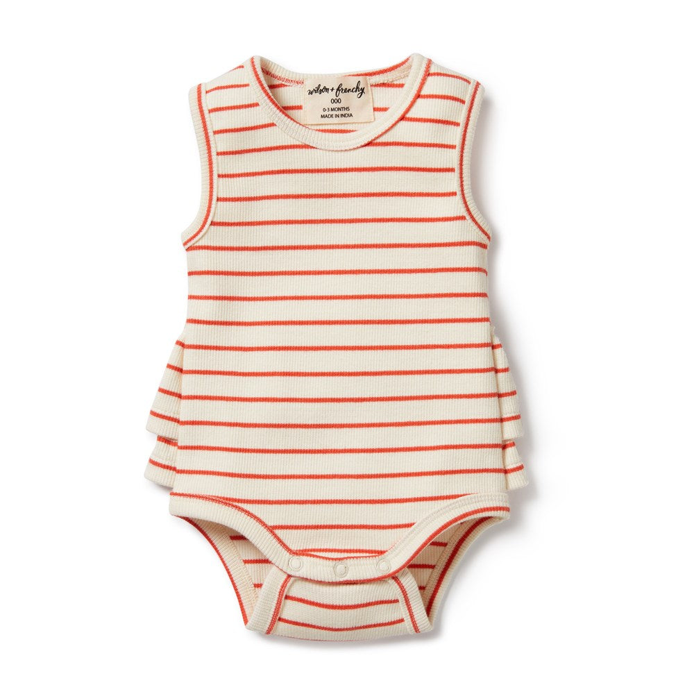 Petit Rouge Organic Ruffle Bodysuit for Baby Girls - Soft Cotton Romper with Lace Trim - Perfect for Photoshoots, Parties & Everyday Wear