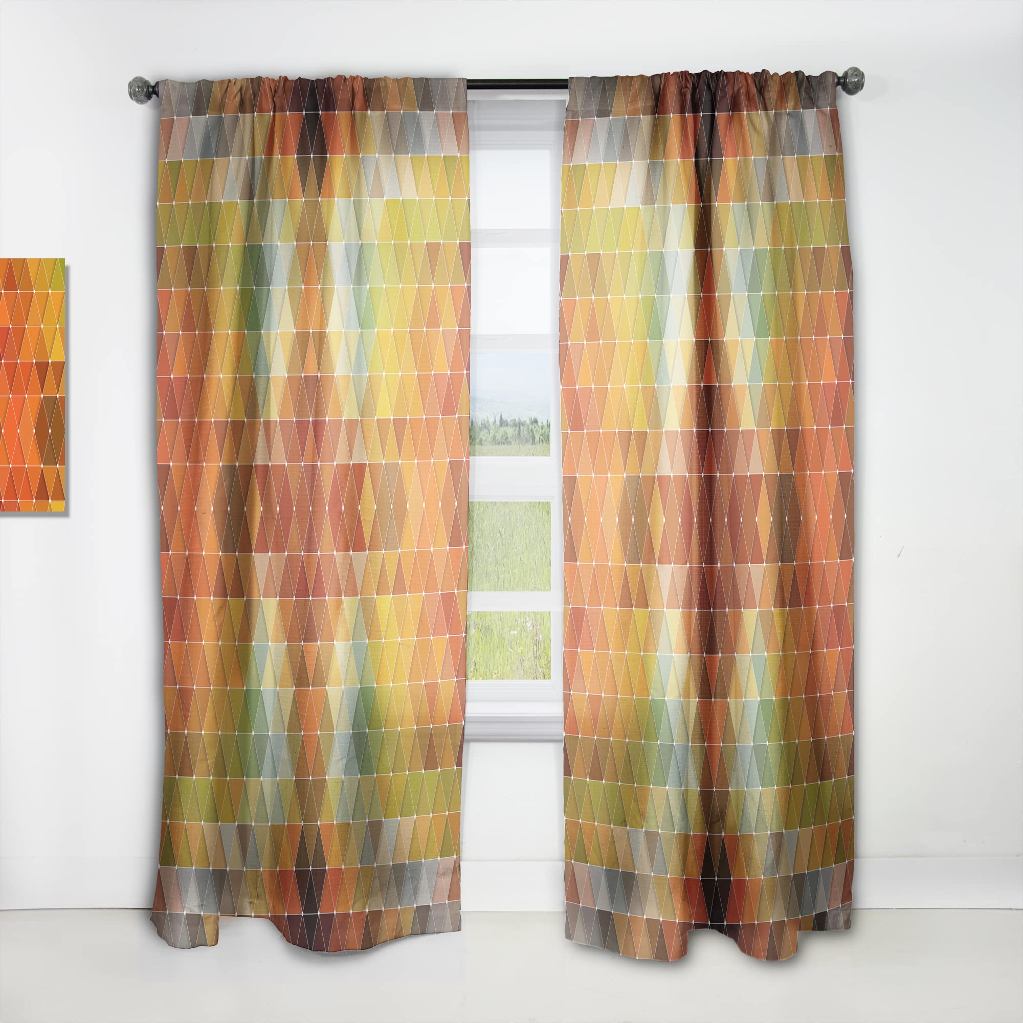 DesignQ Thermal Insulated Curtains - Single Panel 52x84 Inches, Modern Geometric Pattern in Red, Gray & Green - Perfect for Bedroom & Living Room Drapes | Energy Saving & Blackout Window Treatment for Home Decor
