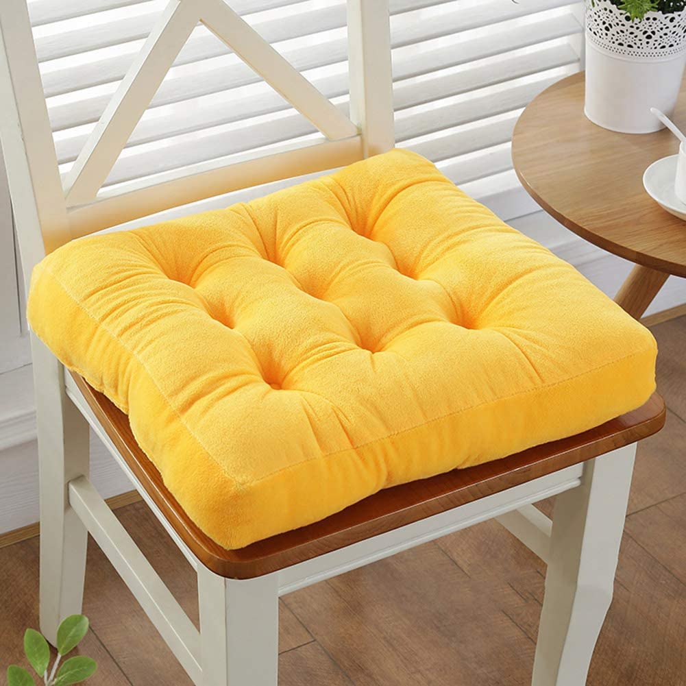 TYHZ 2 Pack Plush Chair Cushions - Thickened Solid Color Seat & Back Cushion Set - 38x38cm (15x15in) Universal Square Tatami Booster Pad for Office, Student, Dining & Floor Seating - Yellow